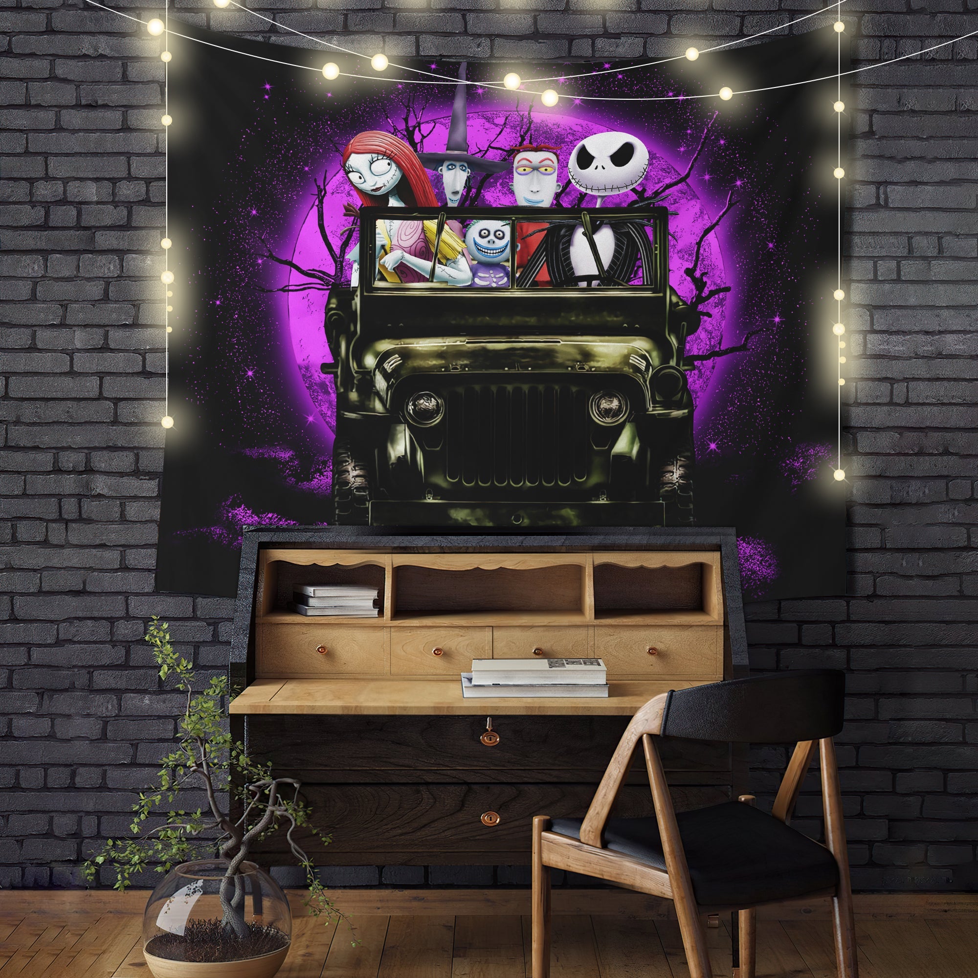 Halloween Nightmare Before Christmas Moonlight Drive Jeep Tapestry Room Decor Nearkii