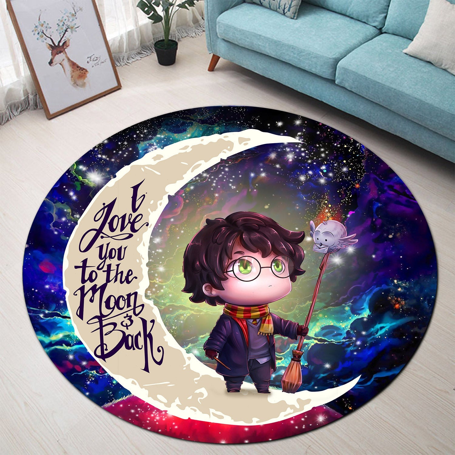 Harry Potter Chibi Love You To The Moon Galaxy Round Carpet Rug Bedroom Livingroom Home Decor Nearkii