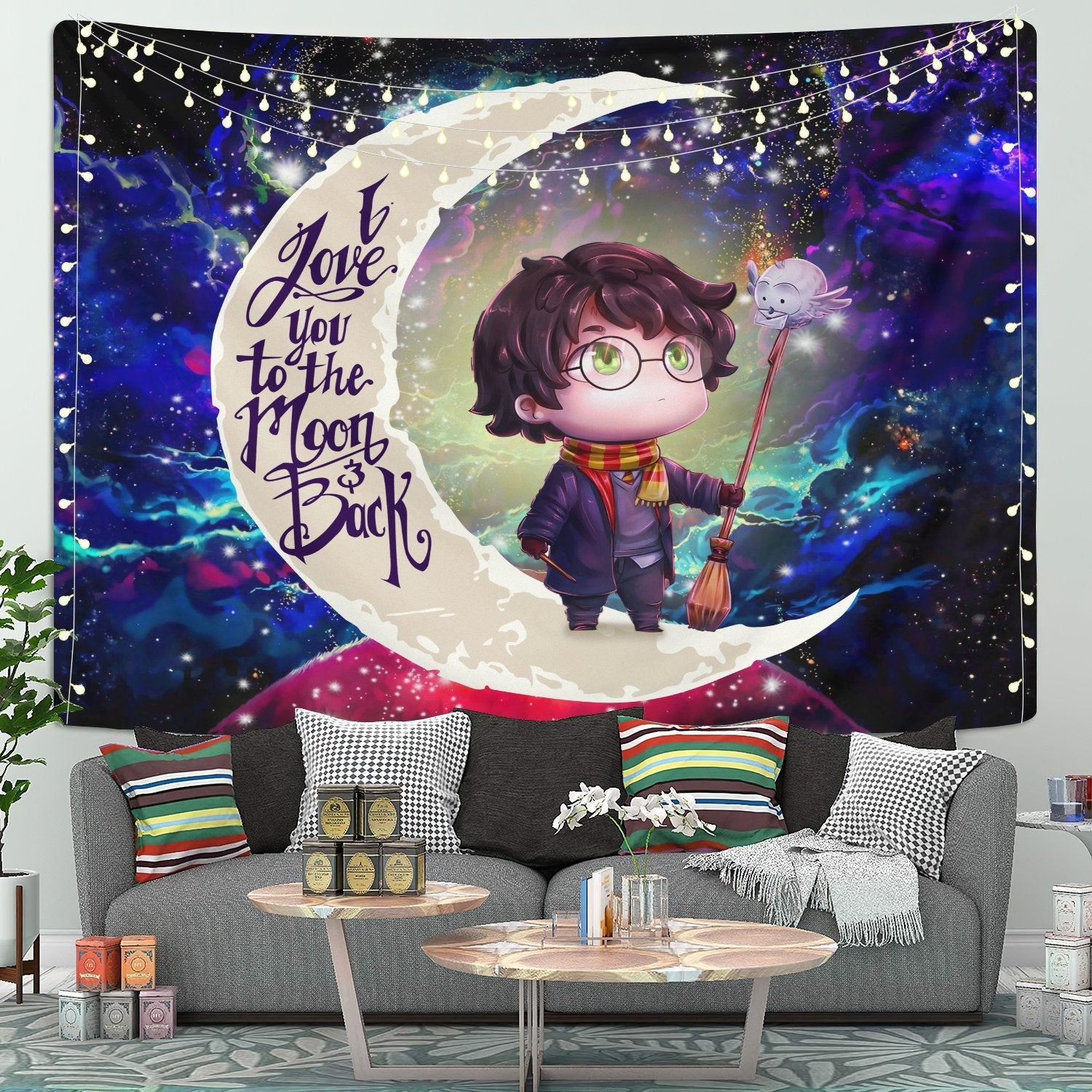 Harry Potter Chibi Love You To The Moon Galaxy Tapestry Room Decor Nearkii