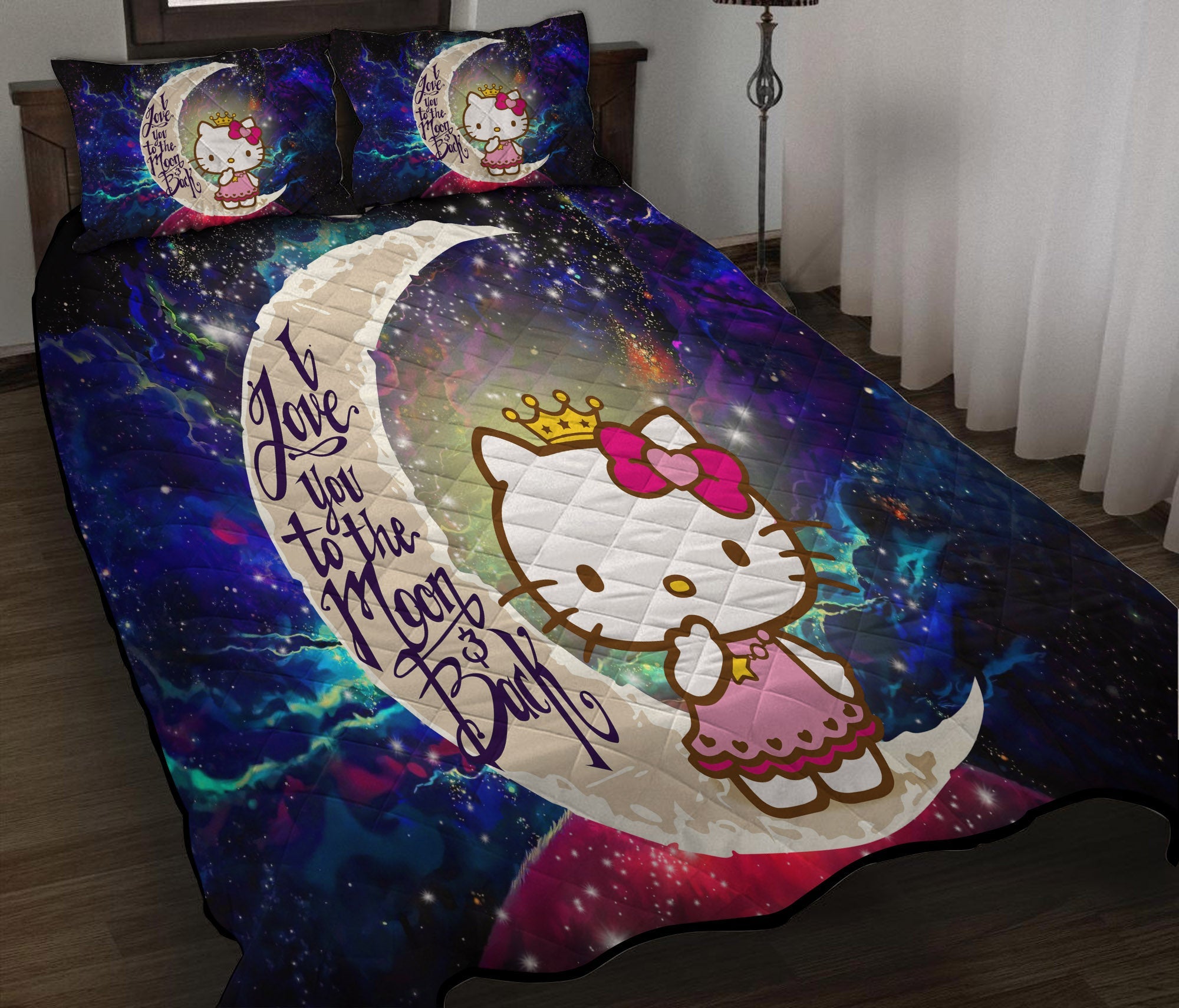 Hello Kitty Love You To The Moon Galaxy Quilt Bed Sets Nearkii