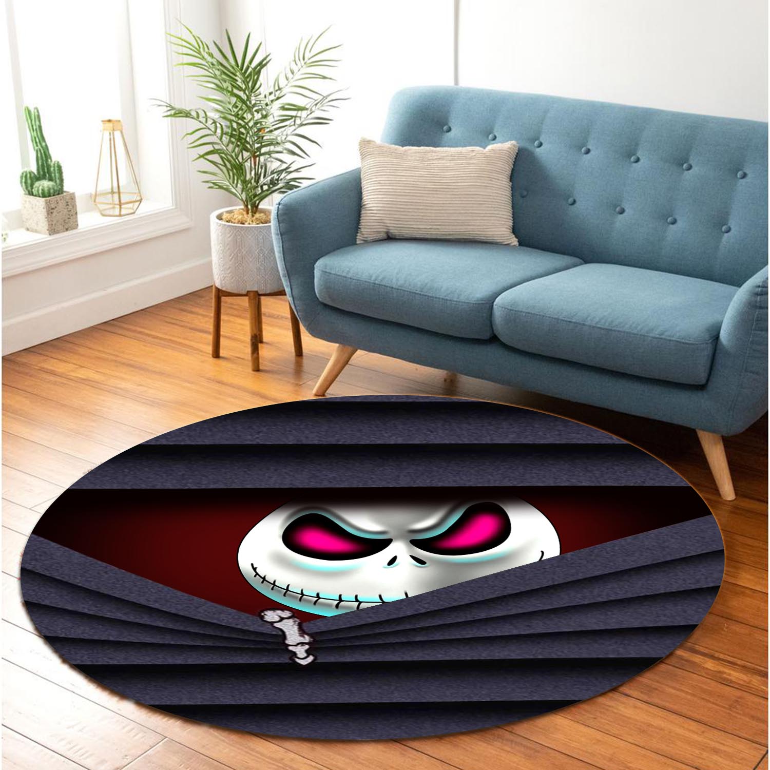 Hidden Jack Skellington Nightmare Before Christmas Round Carpet Rug Bedroom Livingroom Home Decor Nearkii