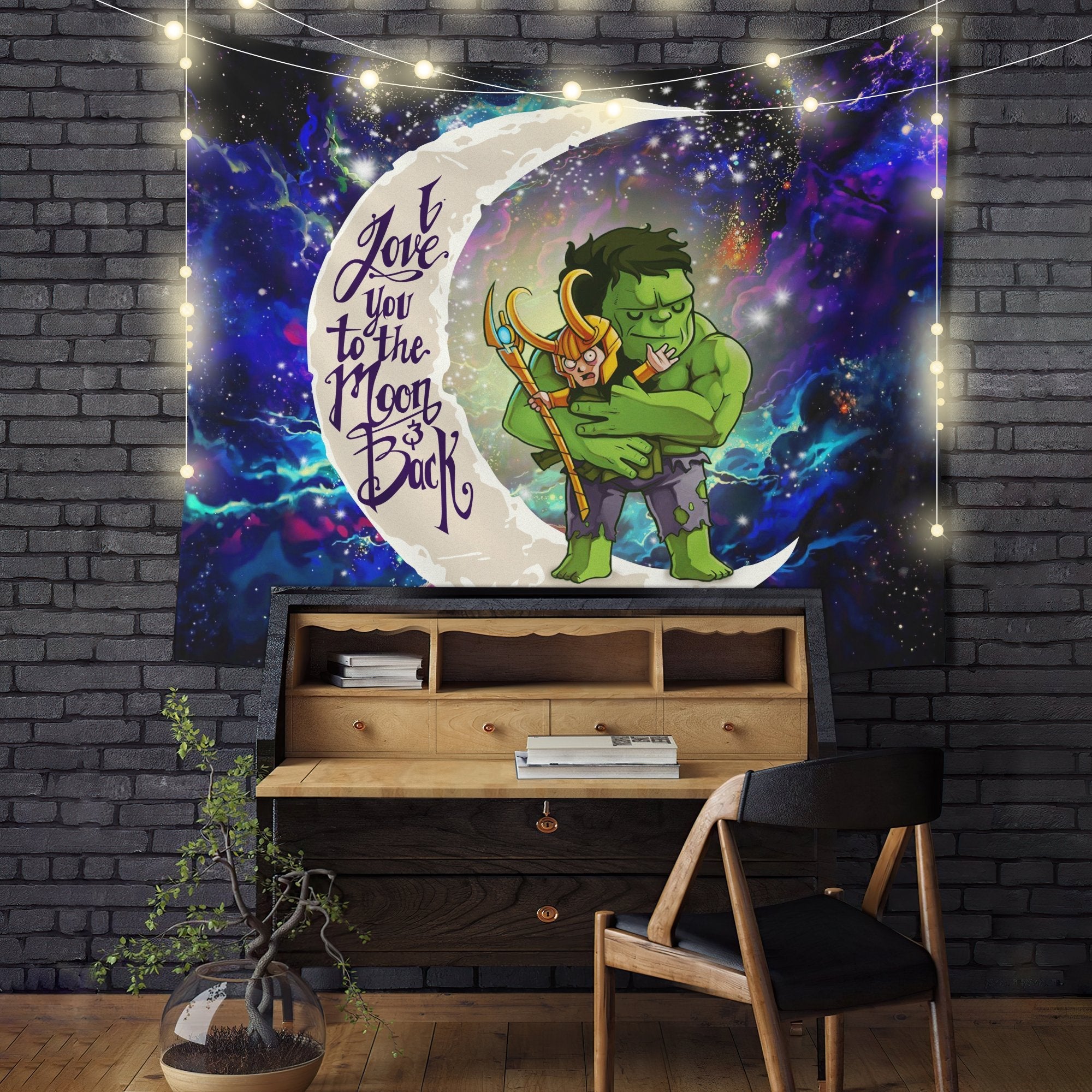 Hulk And Loki Love You To The Moon Galaxy Tapestry Room Decor Nearkii