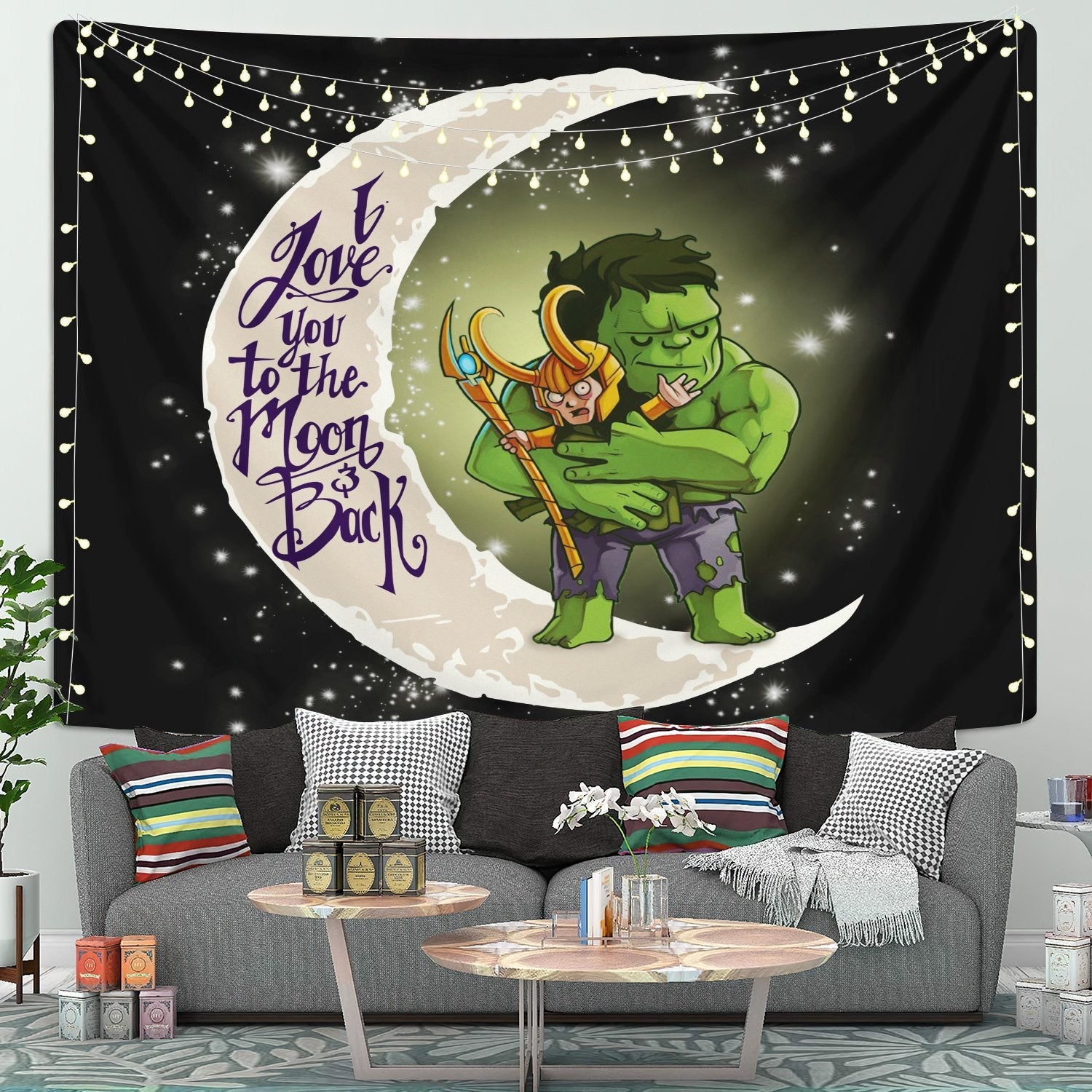 Hulk And Loki Love You To The Moon Tapestry Room Decor Nearkii