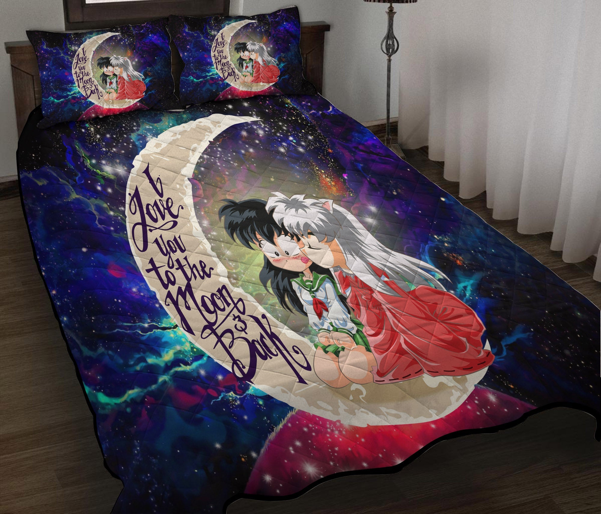 Inuyasha Couple Love You To The Moon Galaxy Quilt Bed Sets Nearkii