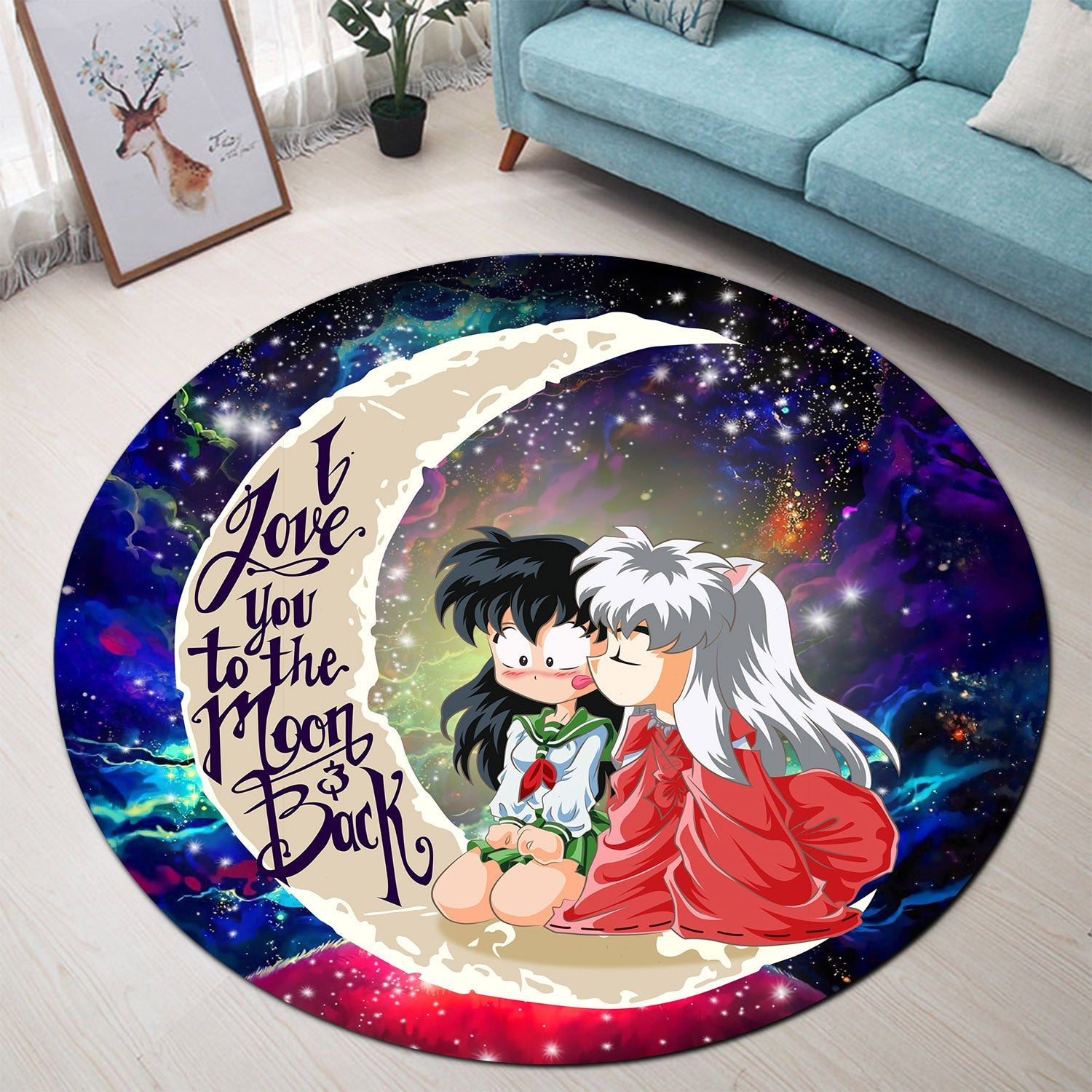 Inuyasha Love You To The Moon Galaxy Round Carpet Rug Bedroom Livingroom Home Decor Nearkii