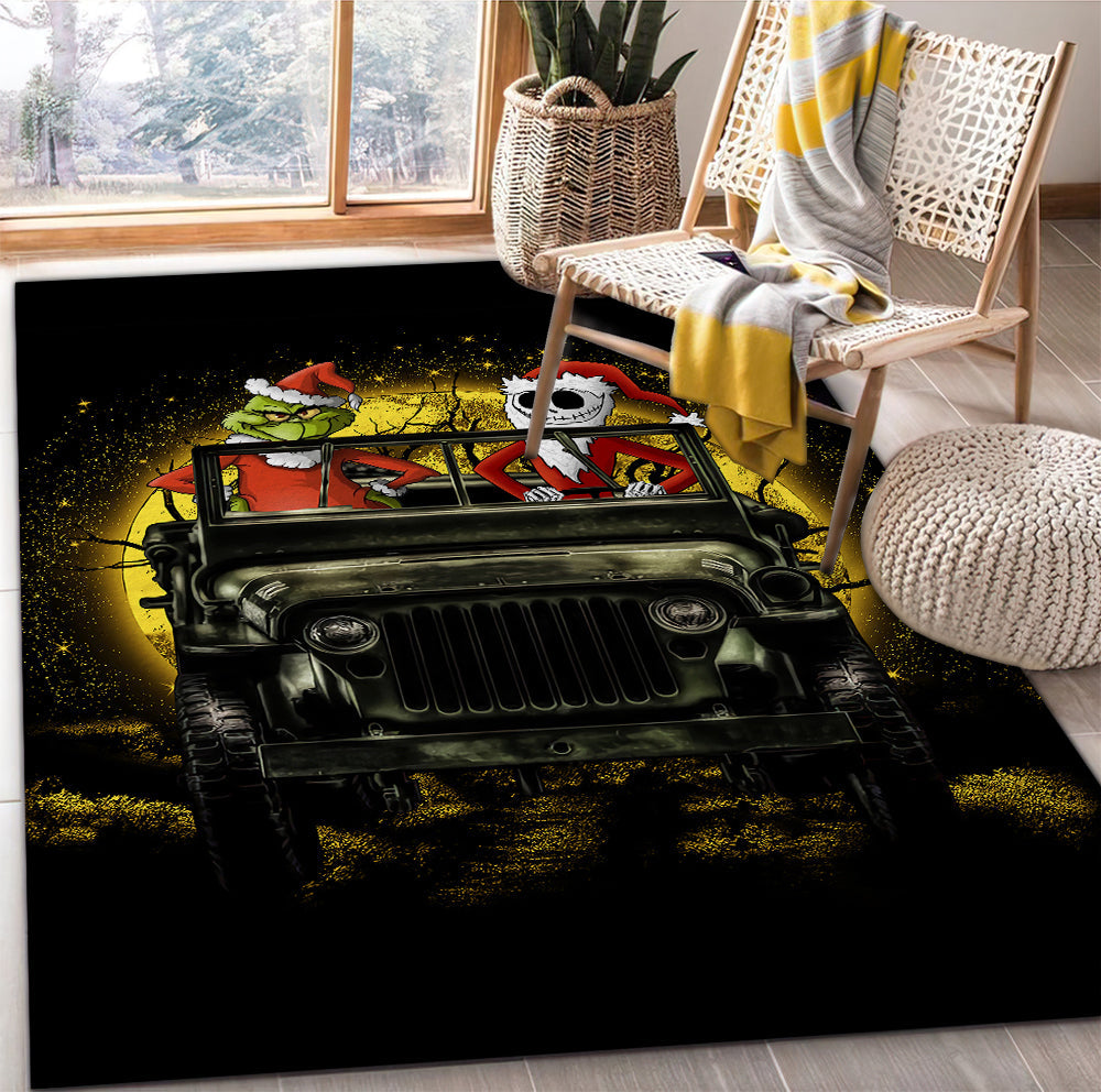 Jack Nightmare Before Christmas And Grinch Ride Jeep Funny Anime Moonlight Rug Carpet Rug Home Room Decor Nearkii