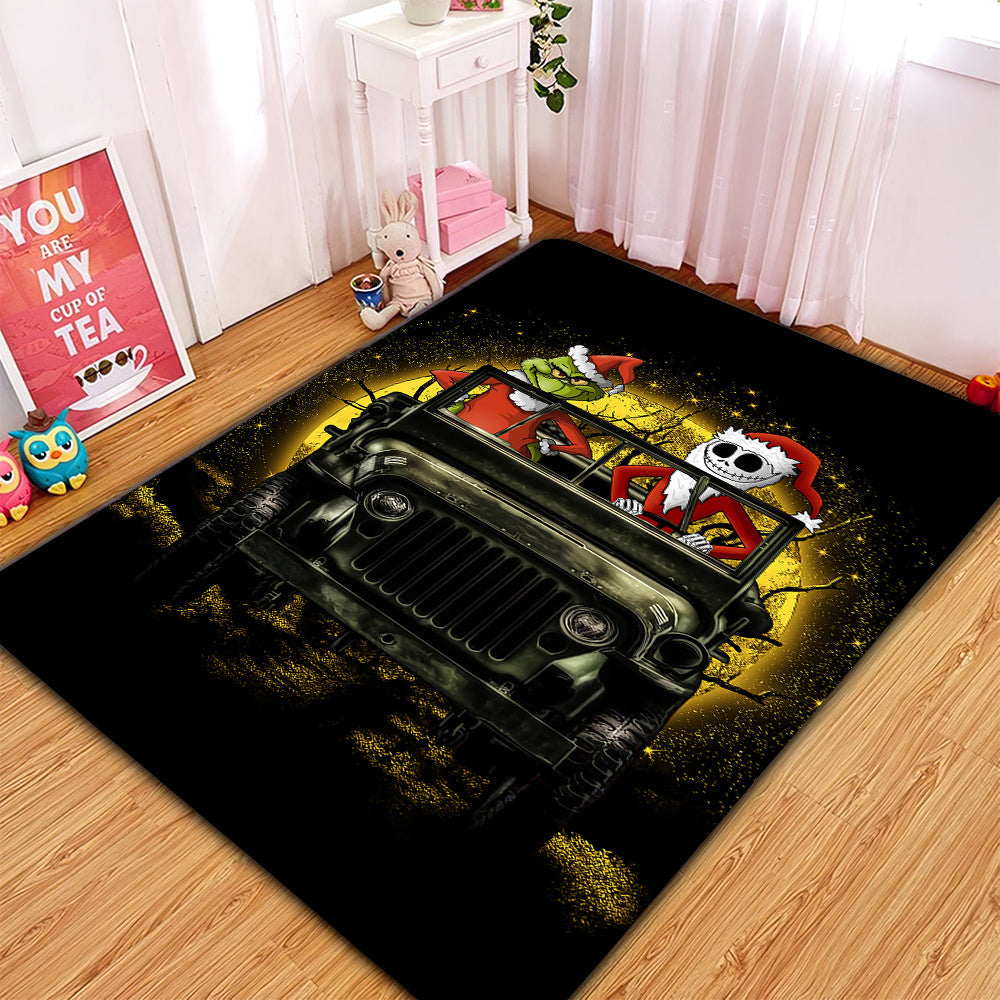 Jack Nightmare Before Christmas And Grinch Ride Jeep Funny Anime Moonlight Rug Carpet Rug Home Room Decor Nearkii