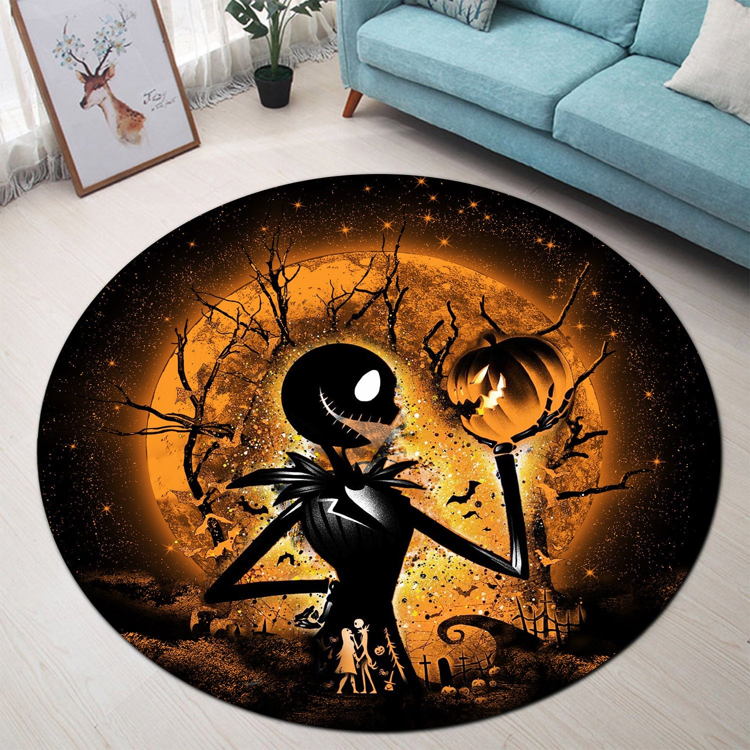 Jack Skellington Nightmare Before Christmas Moonlight Round Carpet Rug Bedroom Livingroom Home Decor Nearkii