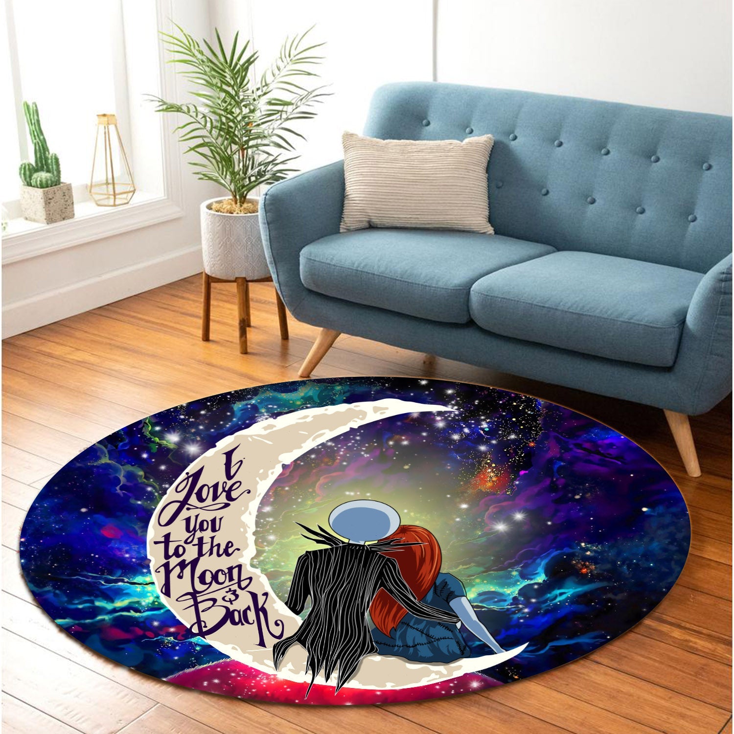 Jack And Sally Nightmare Before Christmas Love You To The Moon Galaxy Round Carpet Rug Bedroom Livingroom Home Decor Nearkii