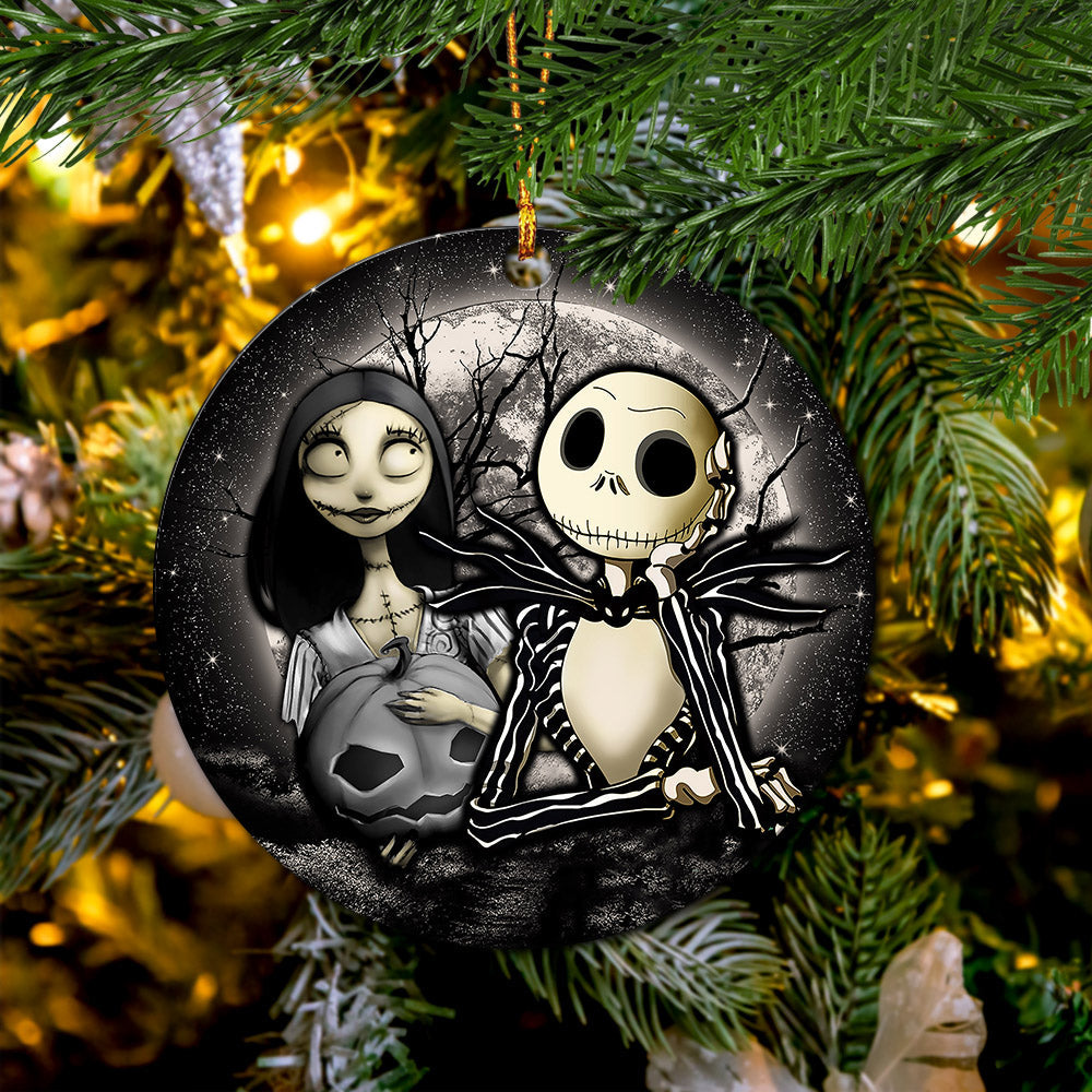 Jack And Sally Nightmare Before Christmas Moonlight Mica Circle Ornament Perfect Gift For Holiday Nearkii