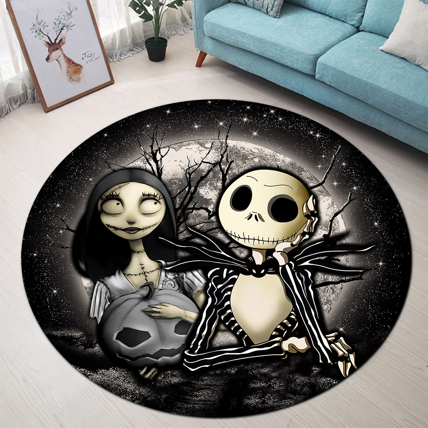 Jack And Sally Nightmare Before Christmas Moonlight Round Carpet Rug Bedroom Livingroom Home Decor Nearkii