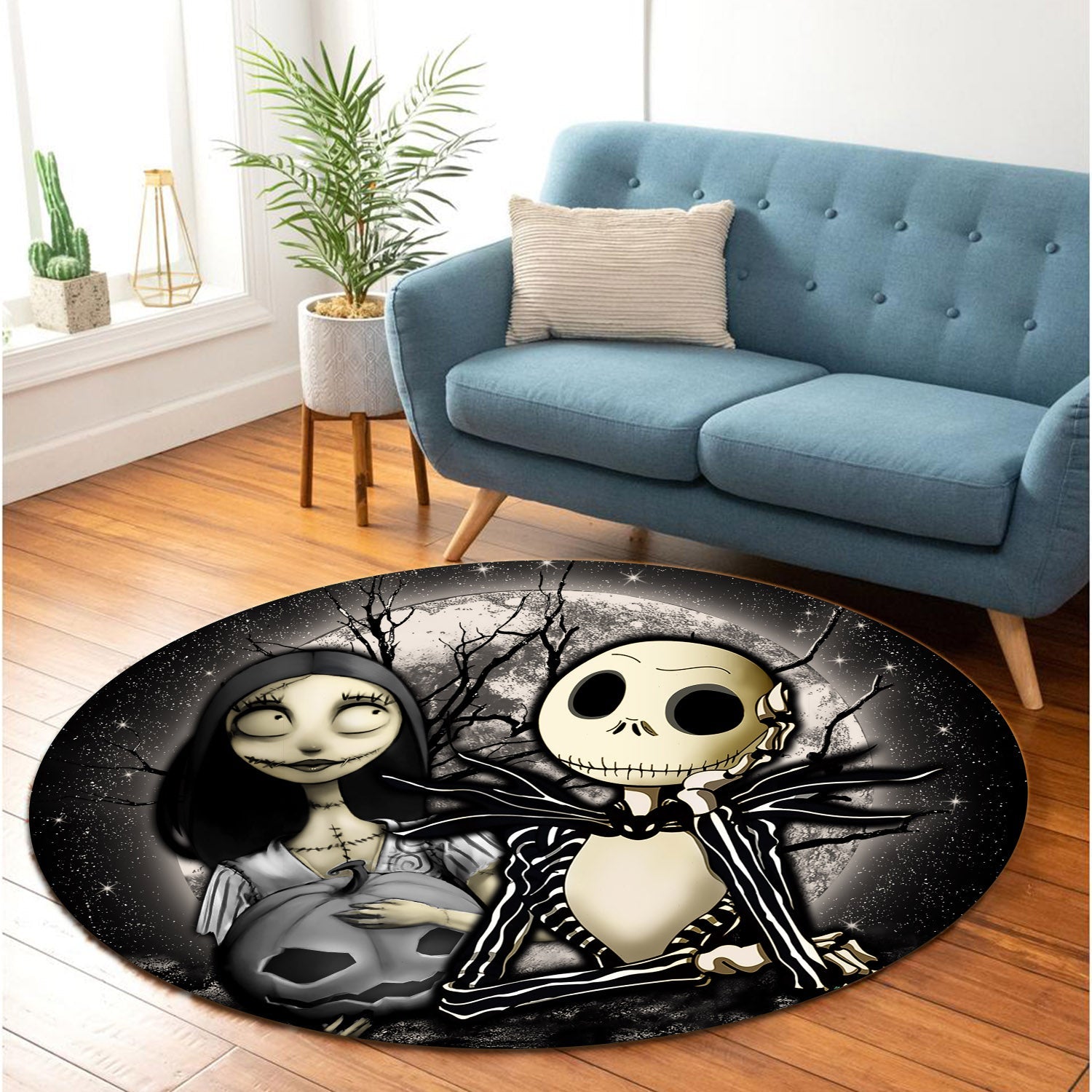 Jack And Sally Nightmare Before Christmas Moonlight Round Carpet Rug Bedroom Livingroom Home Decor Nearkii