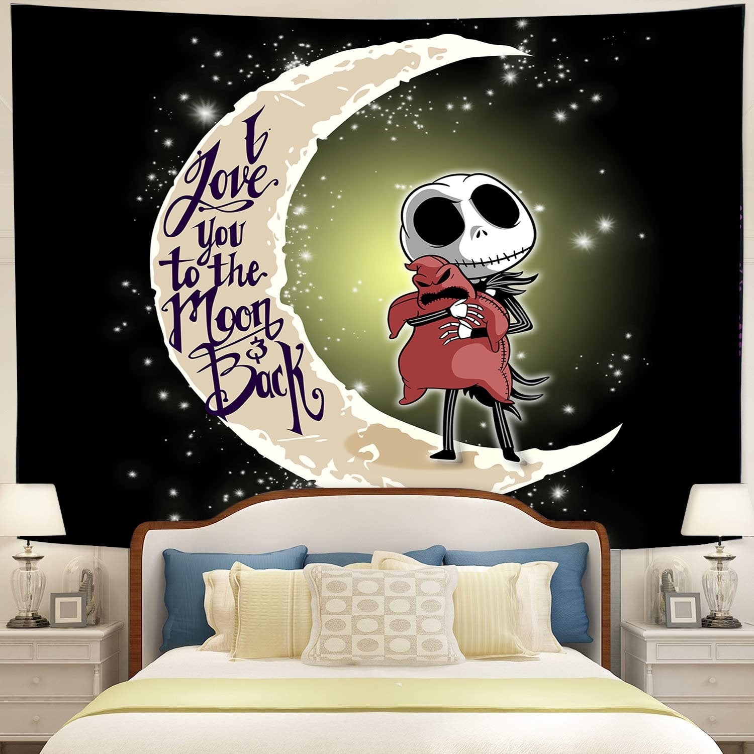 Jack Skellington Love You To The Moon Tapestry Room Decor Nearkii