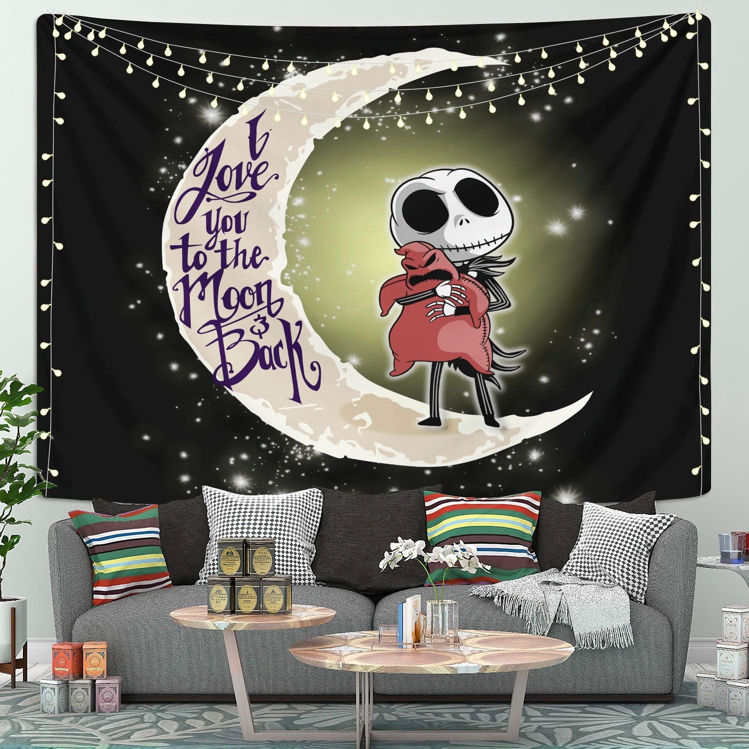 Jack Skellington Love You To The Moon Tapestry Room Decor Nearkii