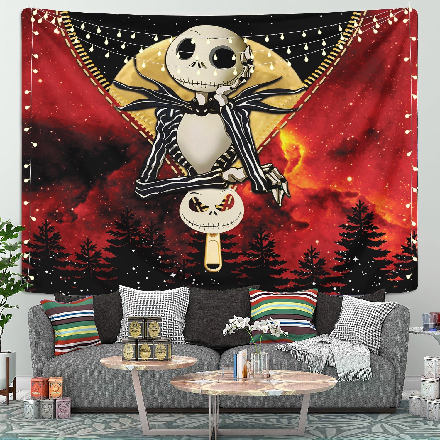 Jack Nightmare Before Christmas Moon Zipper Tapestry Room Decor Nearkii