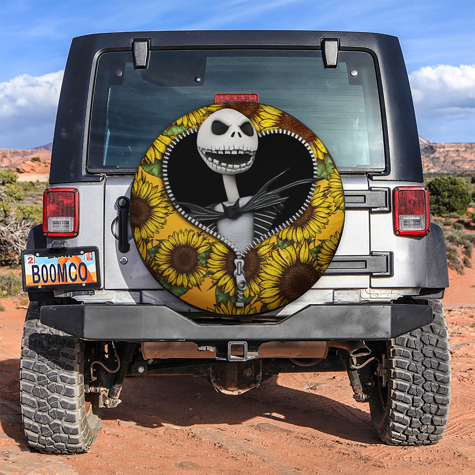 Jack Skellington Nightmare Before Christmas Sunflower Zipper Car Spare Tire Covers Gift For Campers Nearkii