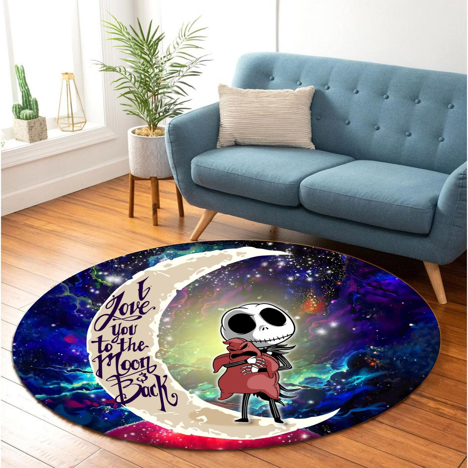 Jack Skellington Nightmare Before Christmas Love You To The Moon Galaxy Round Carpet Rug Bedroom Livingroom Home Decor Nearkii