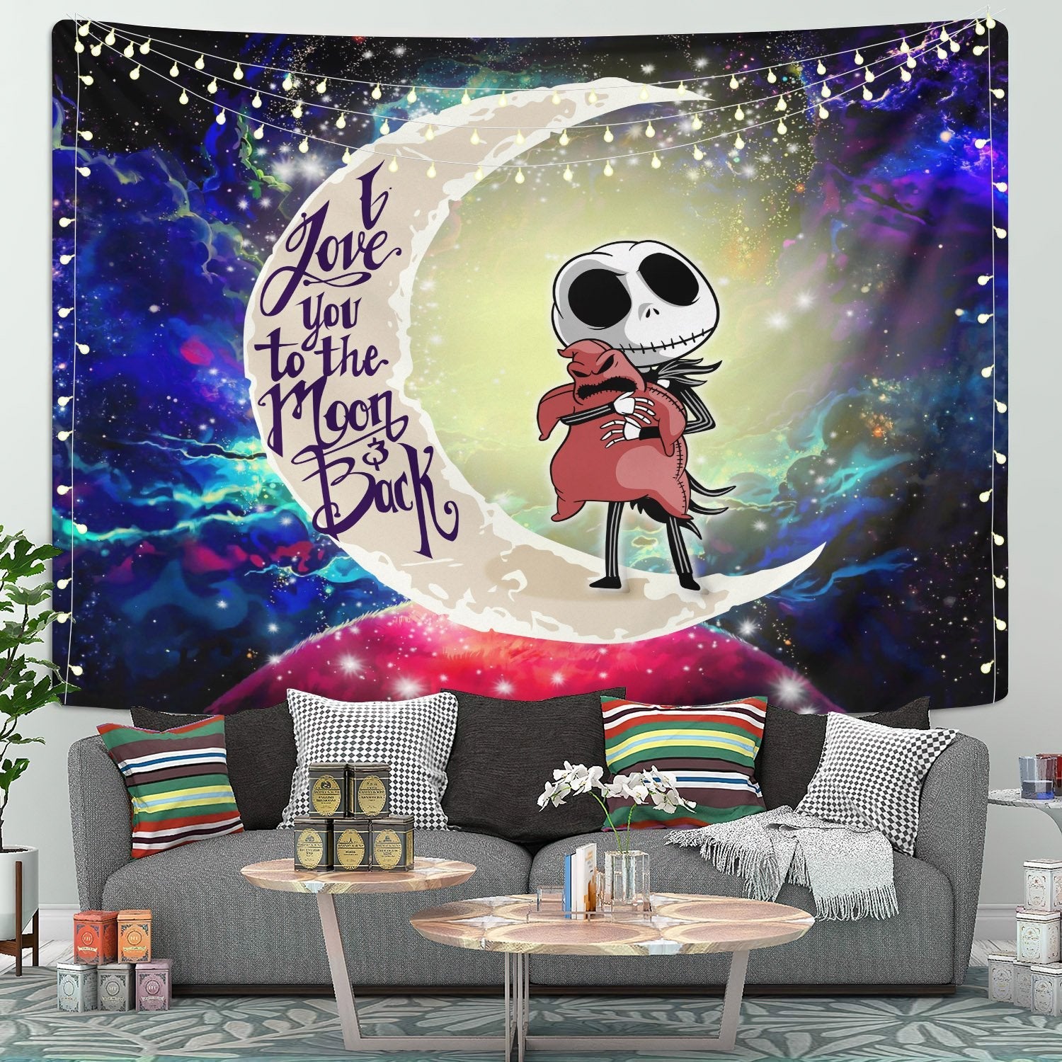 Jack Skellington Nightmare Before Christmas Moon And Back Galaxy Tapestry Room Decor Nearkii