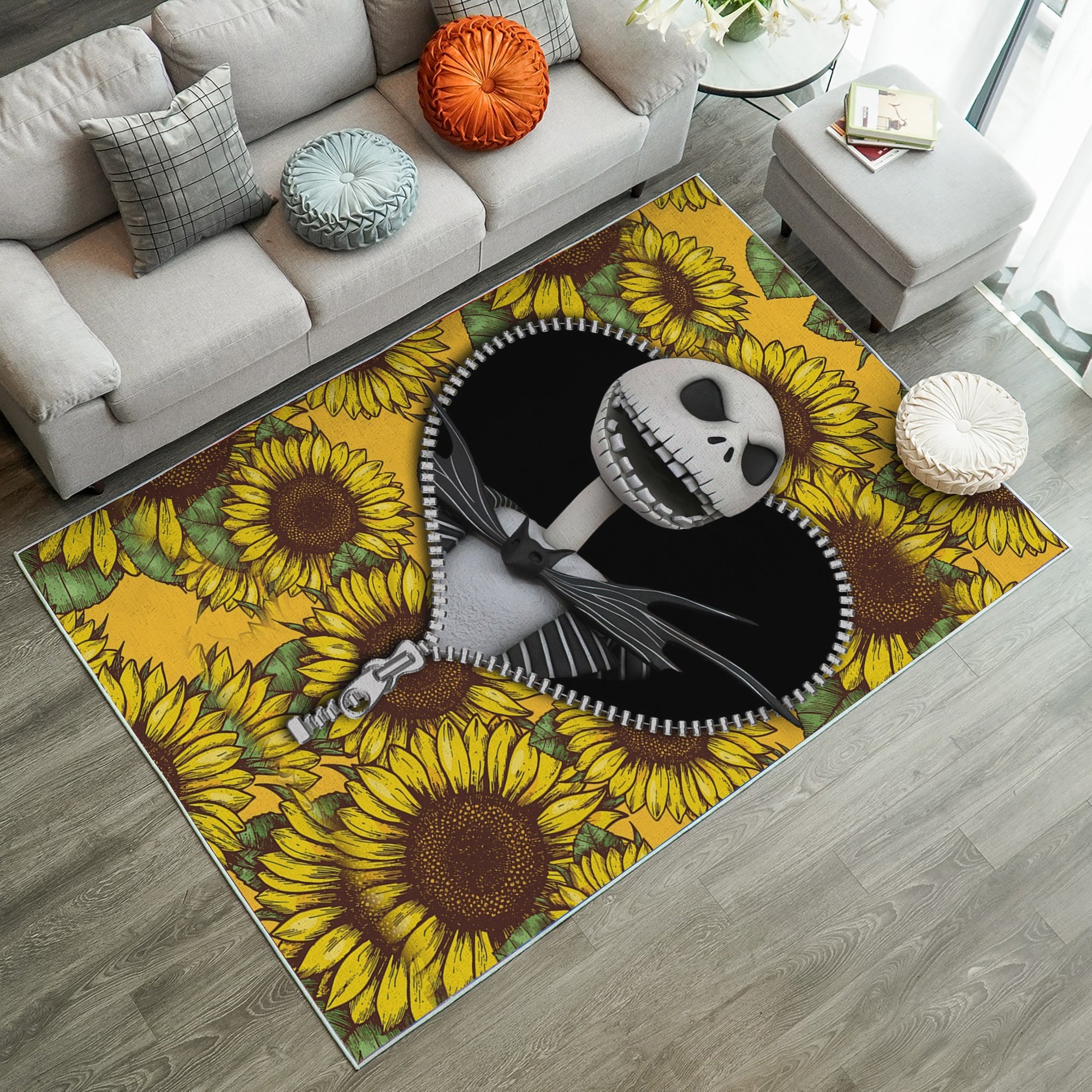 Jack Skellington Nightmare Before Christmas Sunflower Zipper Rug Carpet Rug Home Room Decor Nearkii