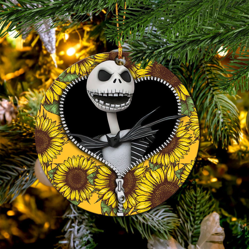 Jack Skellington Nightmare Before Christmas Sunflower Zipper Mica Circle Ornament Perfect Gift For Holiday Nearkii