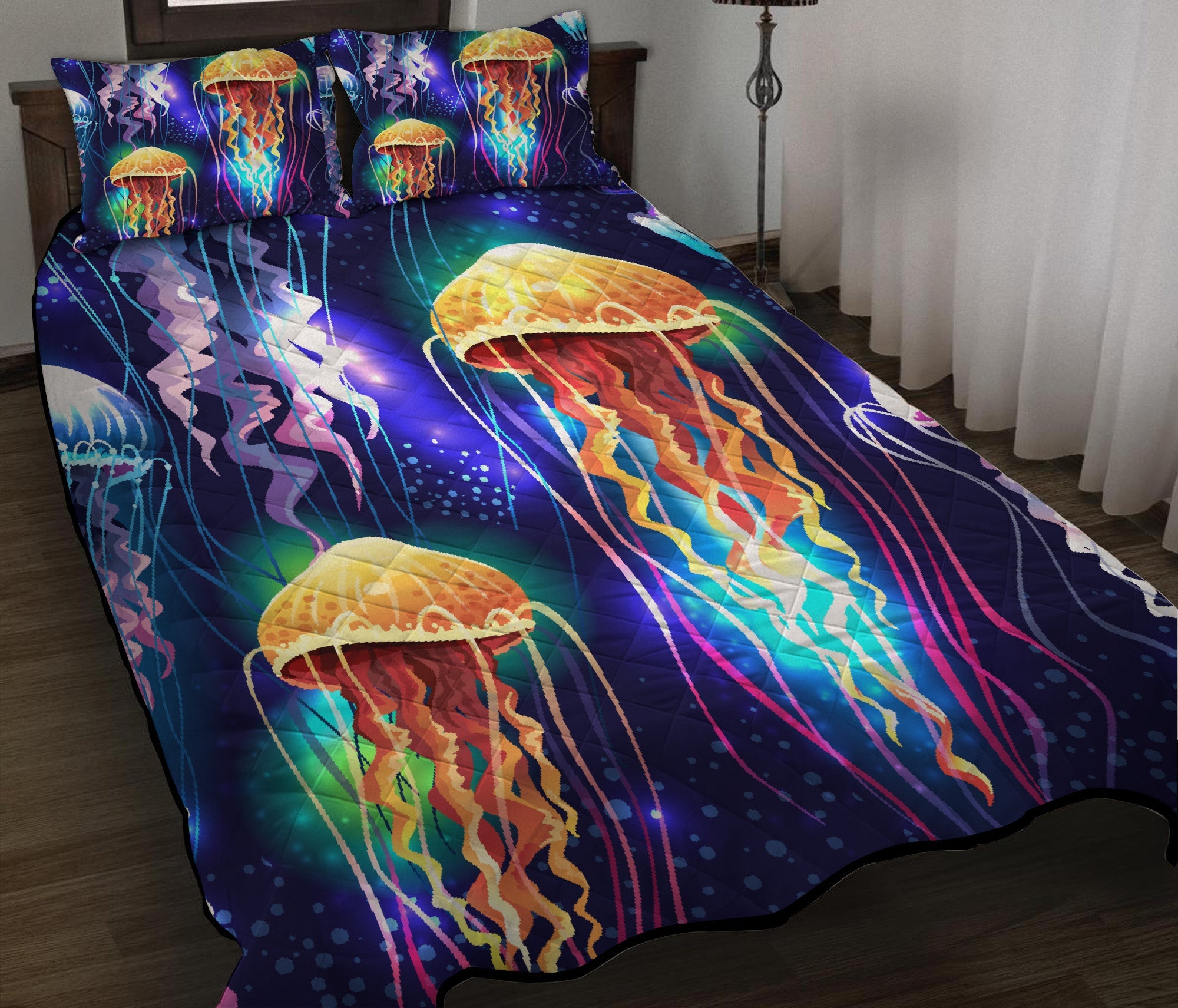 Jellyfishes Glowing Underwater Quilt Bed Sets Nearkii