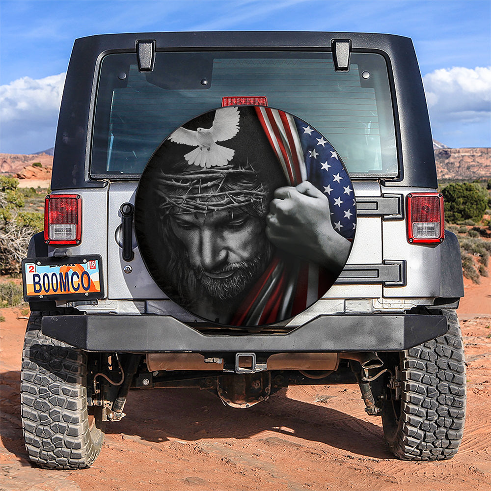 Jesus American USA Flag Jeep Car Spare Tire Covers Gift For Campers Nearkii