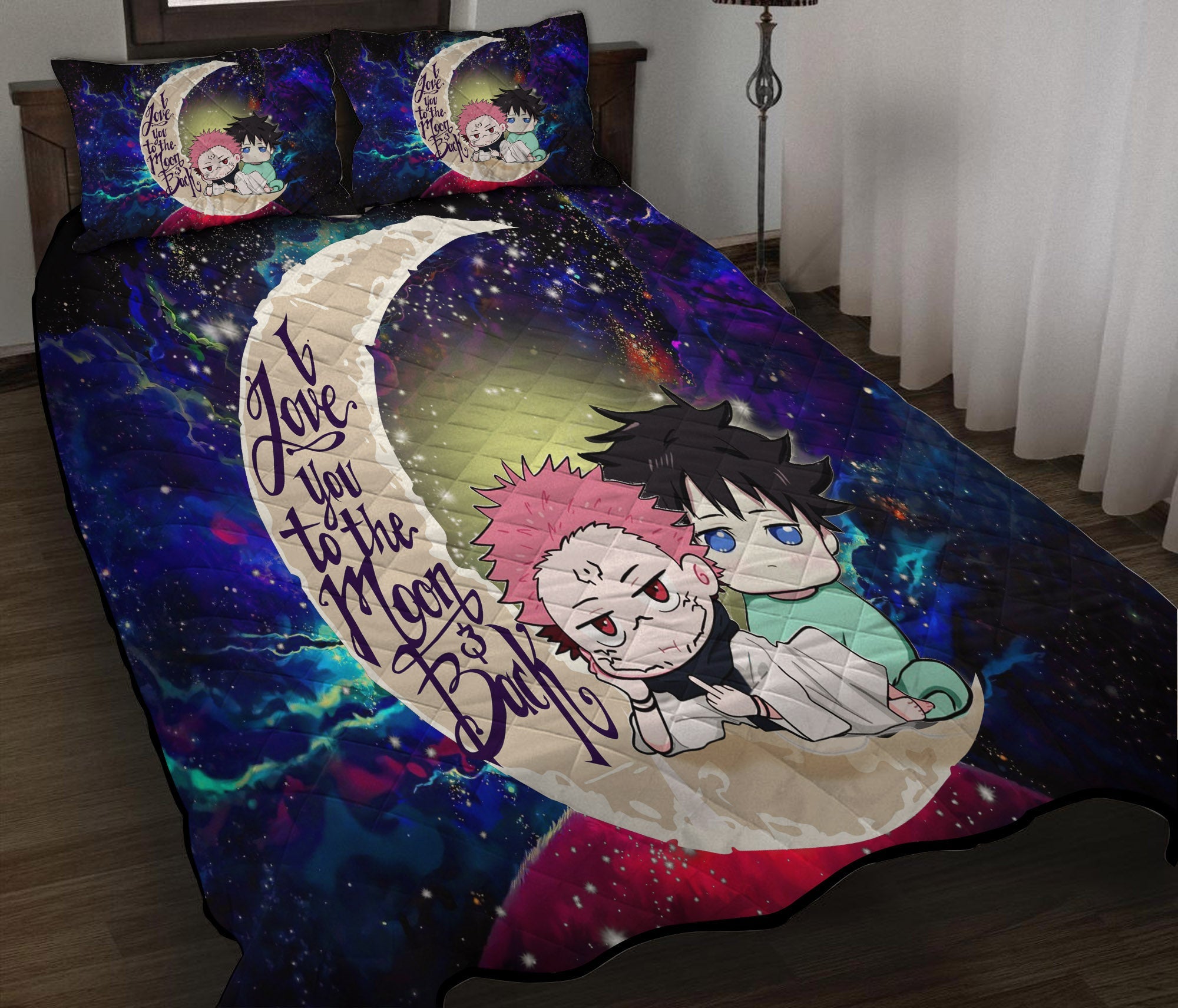 Jujutsu Kaisen Gojo Sakuna Anime Love You To The Moon Galaxy Quilt Bed Sets Nearkii