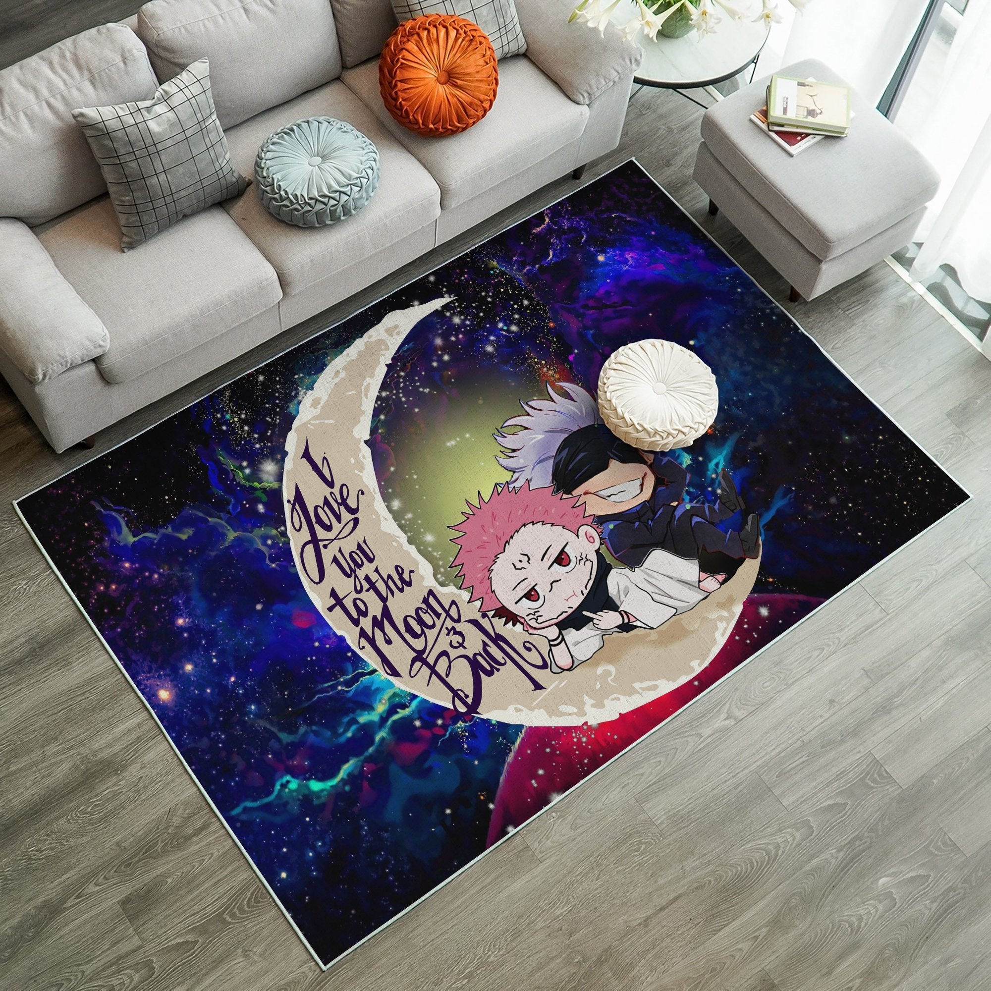 Jujutsu Kaisen Gojo Sakuna Chibi Anime Love You To The Moon Galaxy Carpet Rug Home Room Decor Nearkii