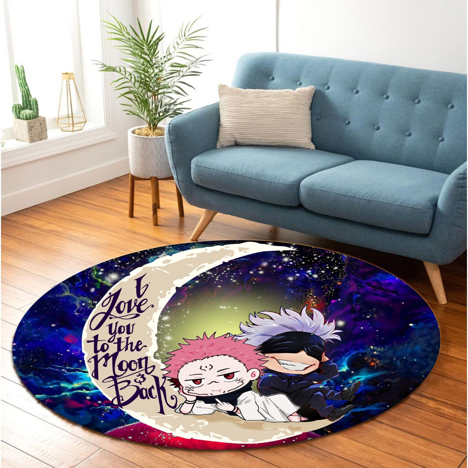 Jujutsu Kaisen Gojo Sakuna Chibi Anime Love You To The Moon Galaxy Round Carpet Rug Bedroom Livingroom Home Decor Nearkii