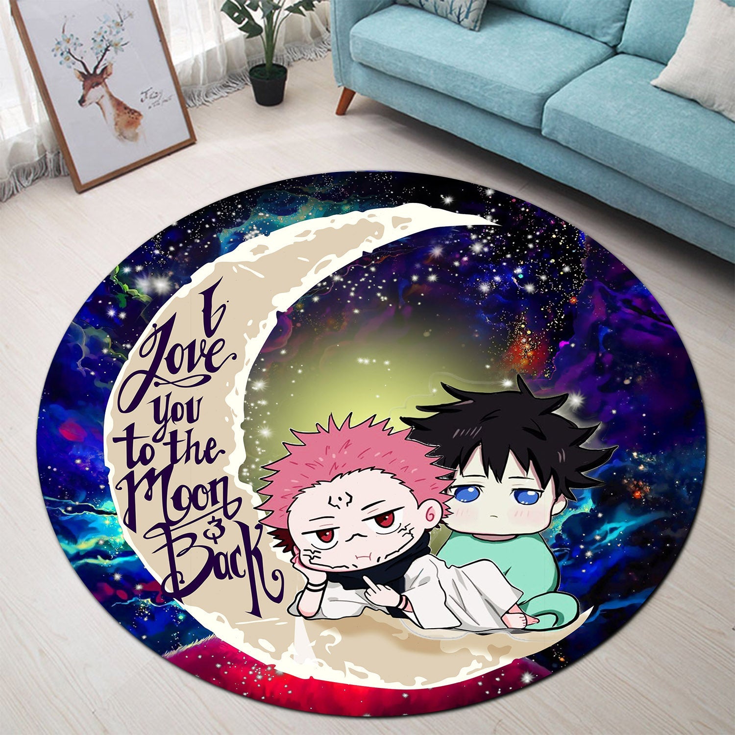 Jujutsu Kaisen Gojo Sukuna Love You To The Moon Galaxy Round Carpet Rug Bedroom Livingroom Home Decor Nearkii