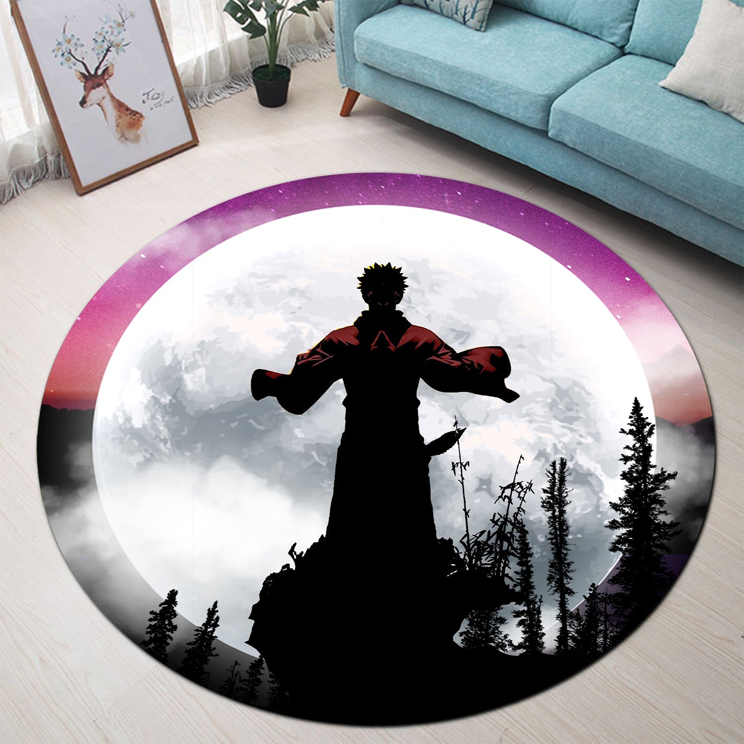 Jujutsu Kaisen Sukuna Moon Night Round Carpet Rug Bedroom Livingroom Home Decor Nearkii