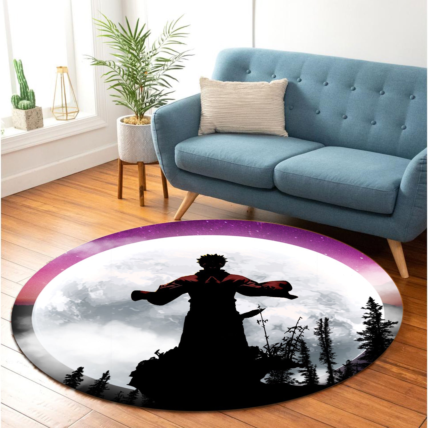 Jujutsu Kaisen Sukuna Moon Night Round Carpet Rug Bedroom Livingroom Home Decor Nearkii