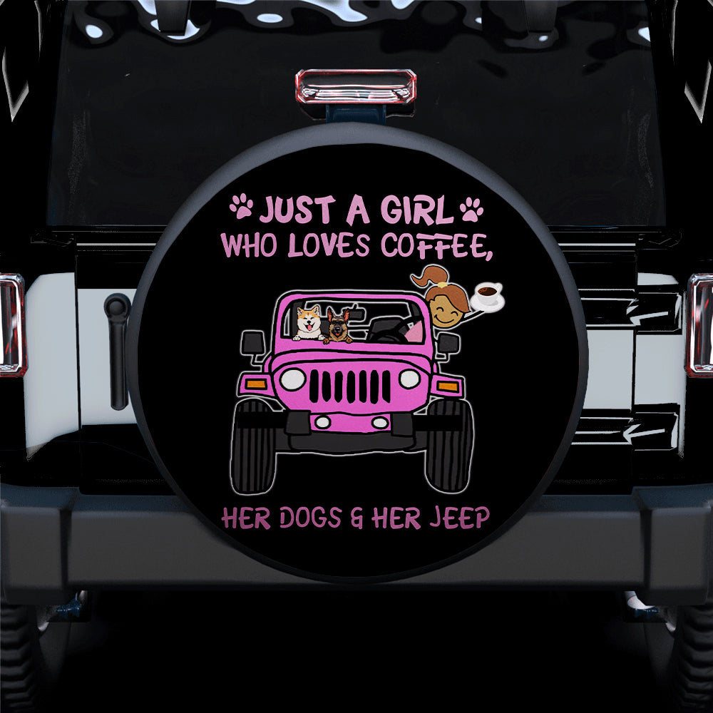 Just A Girl Who Love Coffee And Her Dogs Jeep Pink Car Spare Tire Covers Gift For Campers Nearkii