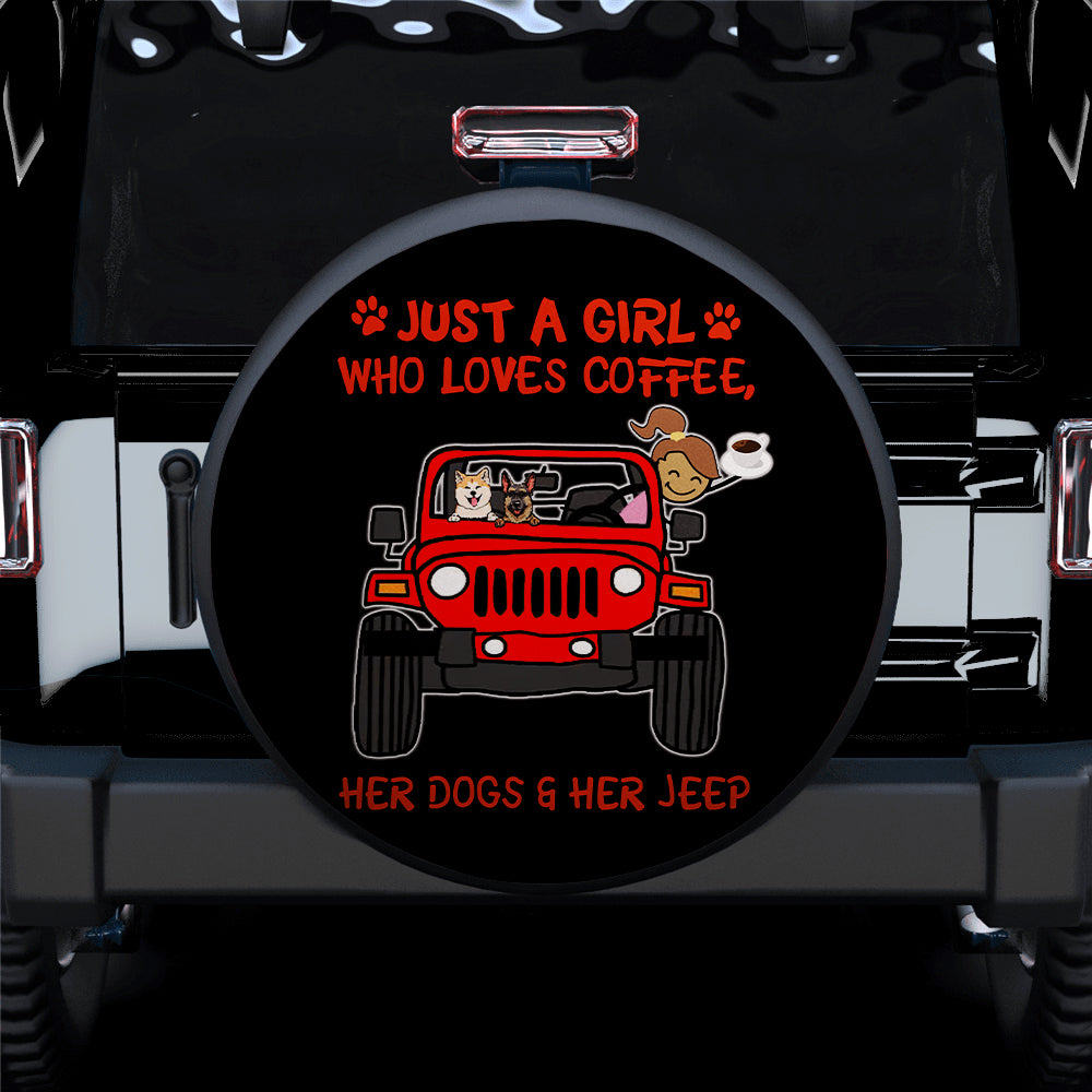 Just A Girl Who Love Coffee And Her Dogs Jeep Red Car Spare Tire Covers Gift For Campers Nearkii