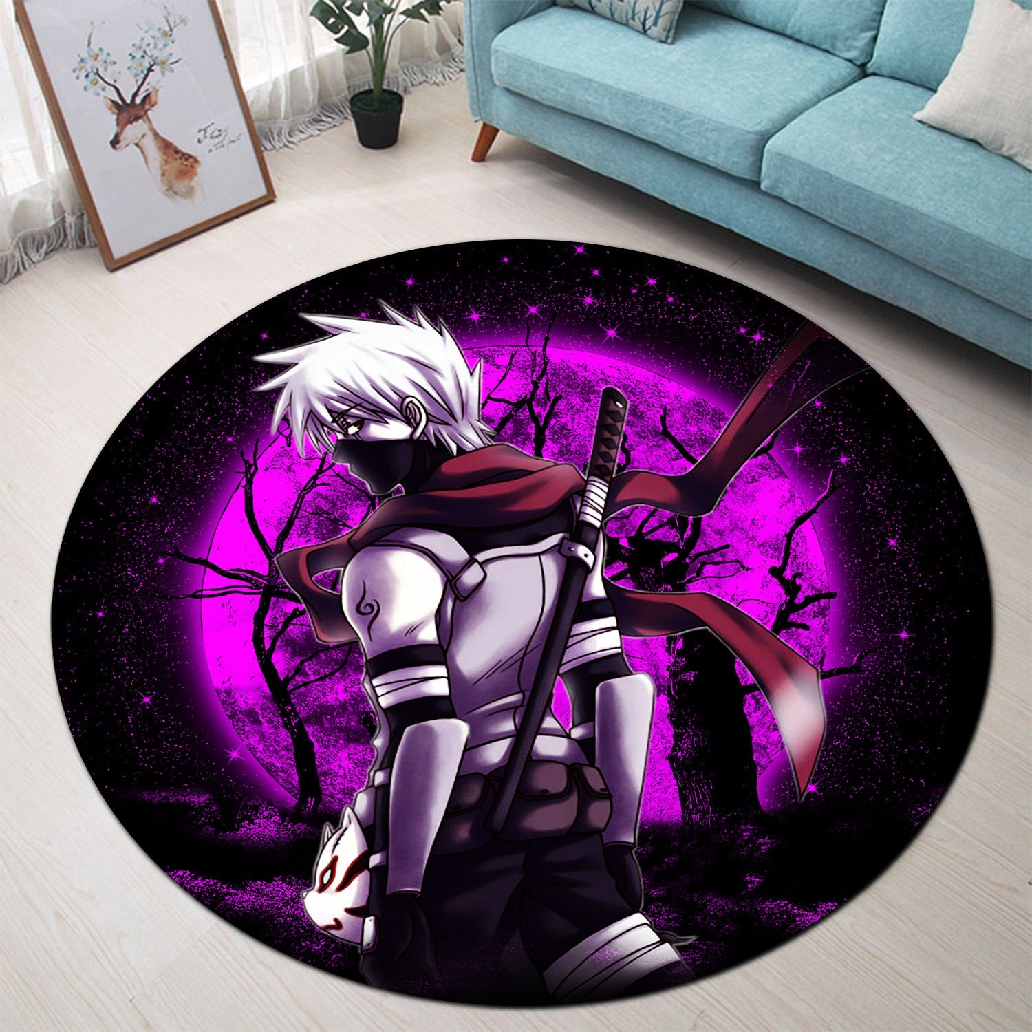 Kakashi Anbu Moonlight Round Carpet Rug Bedroom Livingroom Home Decor Nearkii