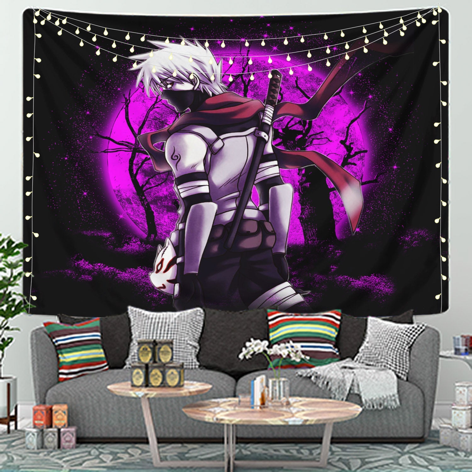 Kakashi Anbu Naruto Moonlight Tapestry Room Decor Nearkii