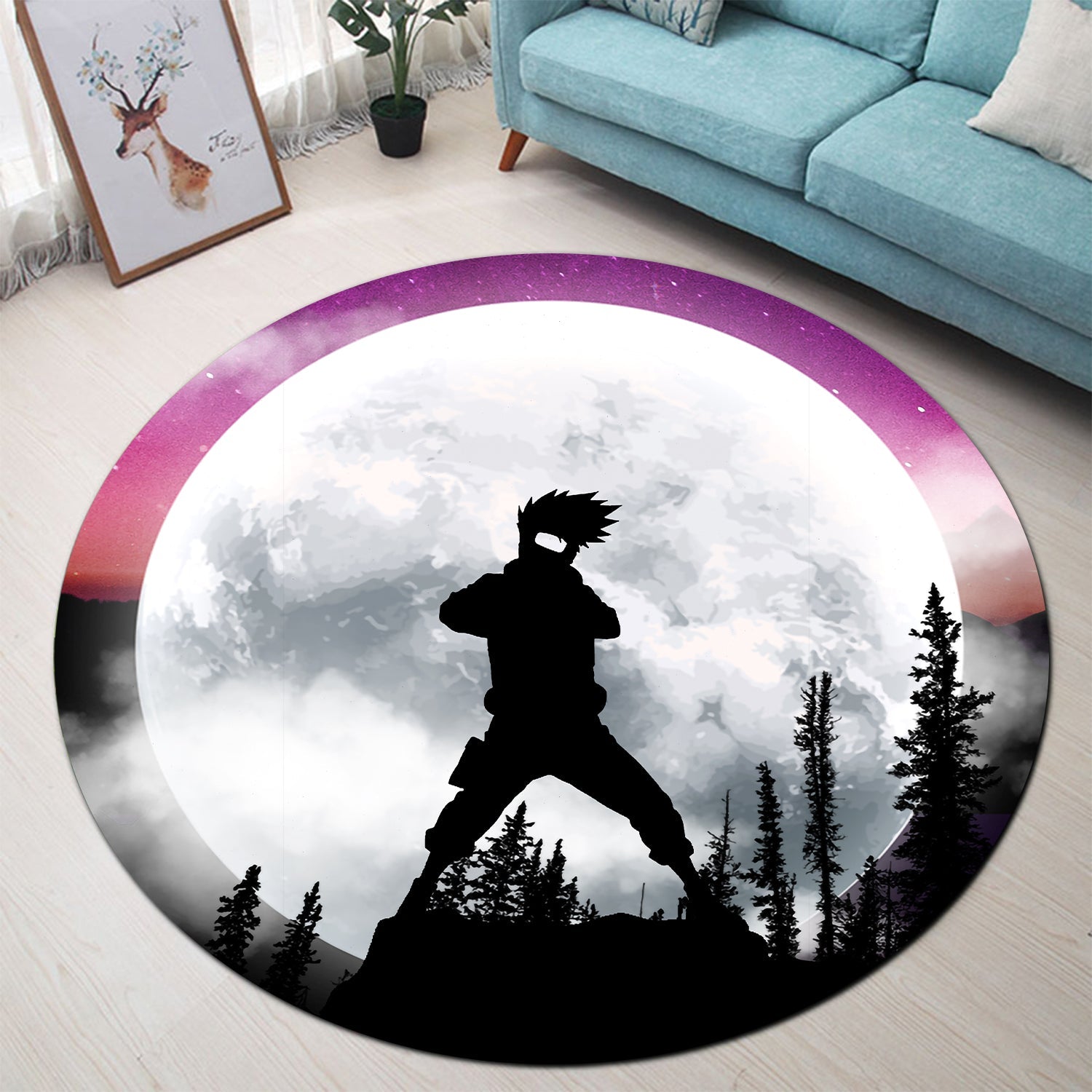 Kakashi Moon Night Round Carpet Rug Bedroom Livingroom Home Decor Nearkii