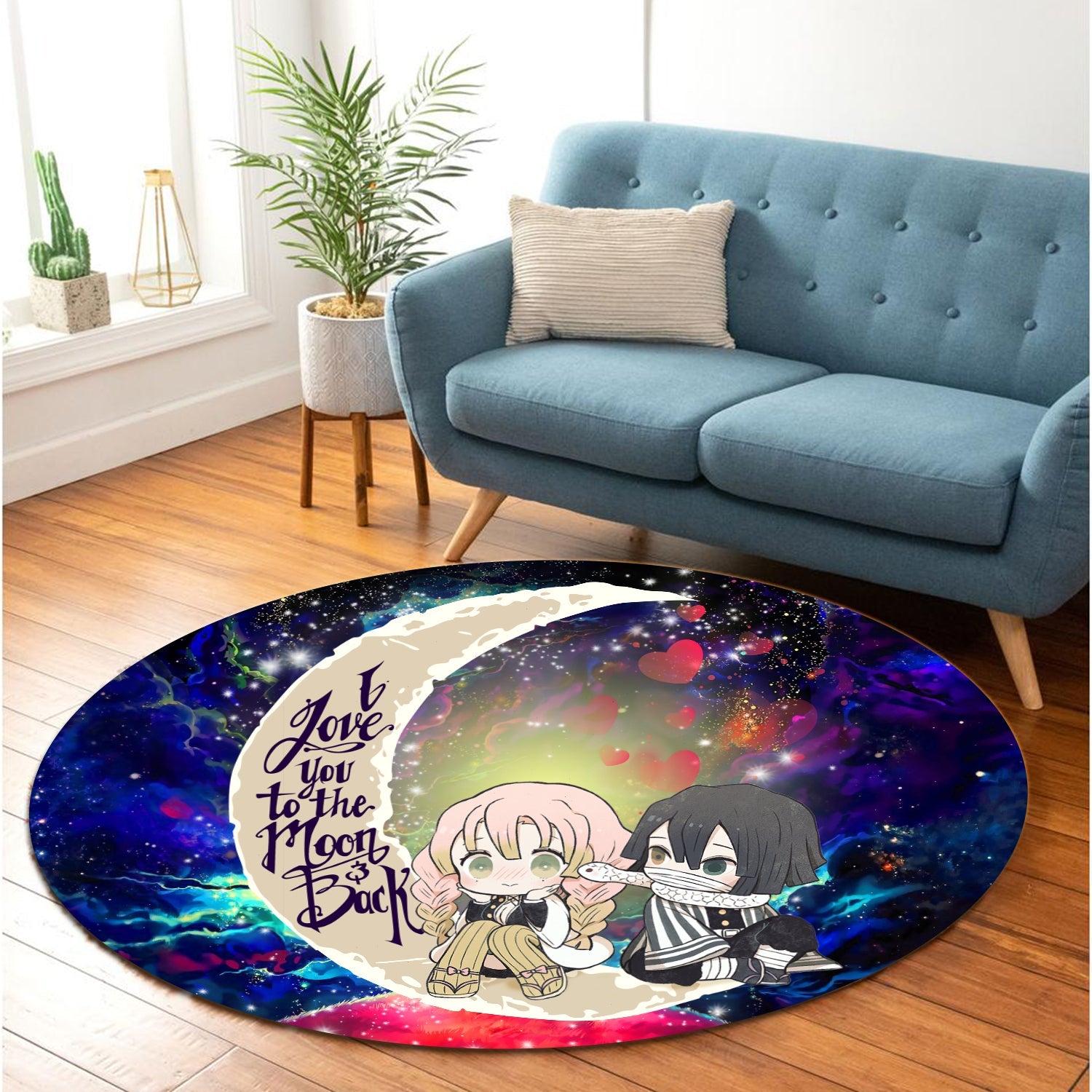 Kanroji And Kaburamaru Demon Slayer Love You To The Moon Galaxy Round Carpet Rug Bedroom Livingroom Home Decor Nearkii