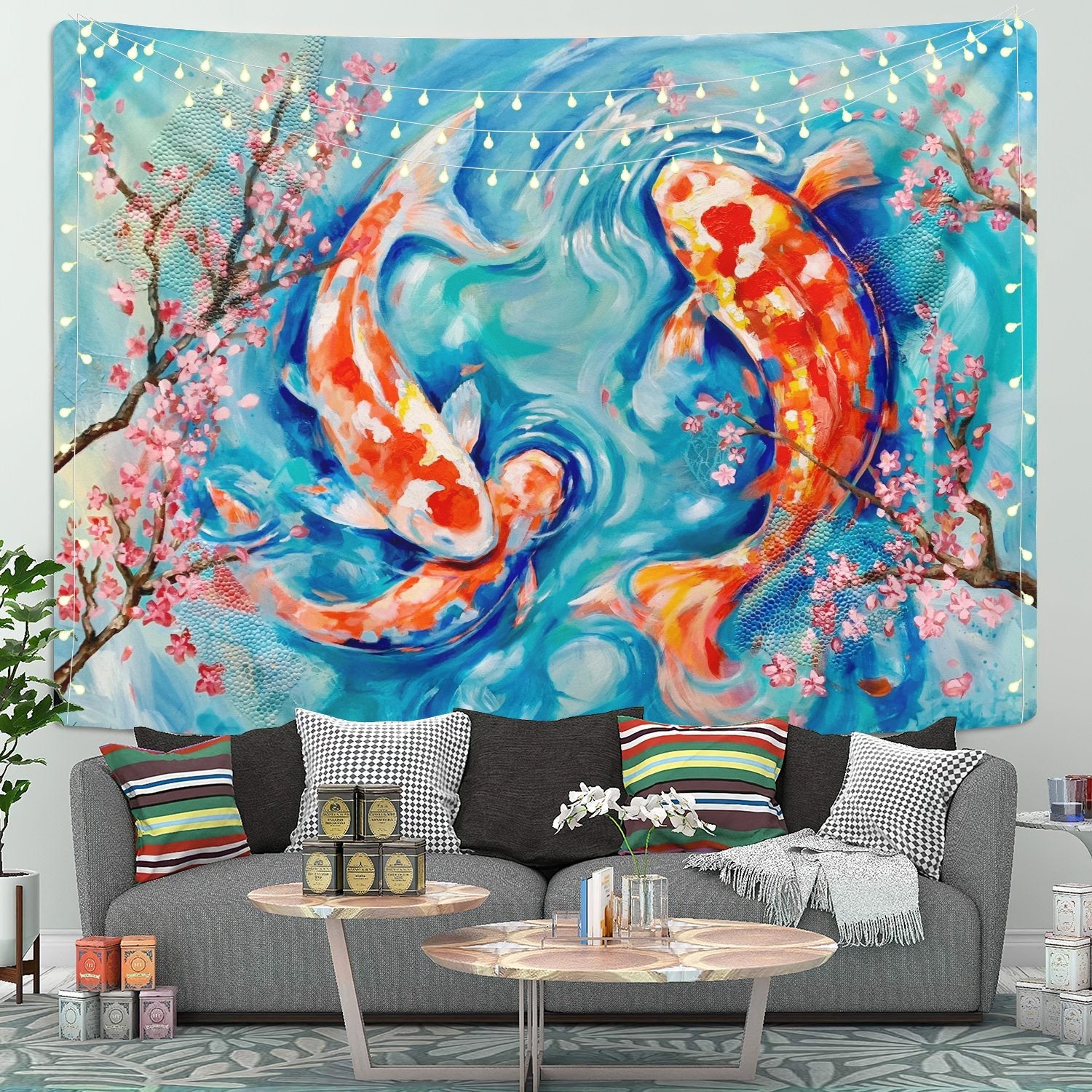 Koi Fish Tapestry Room Decor Nearkii