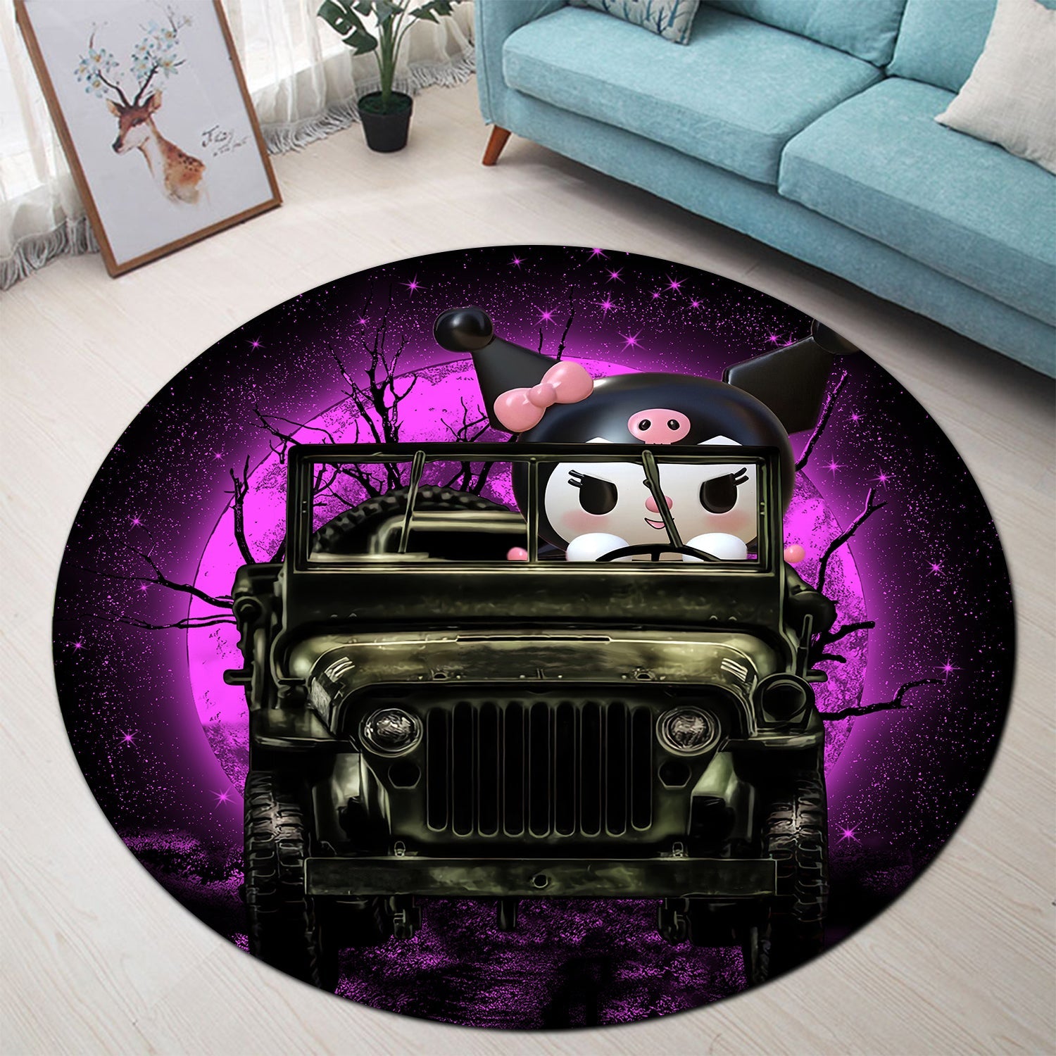 Kuromi Anime Moonlight Halloween Round Carpet Rug Bedroom Livingroom Home Decor Nearkii