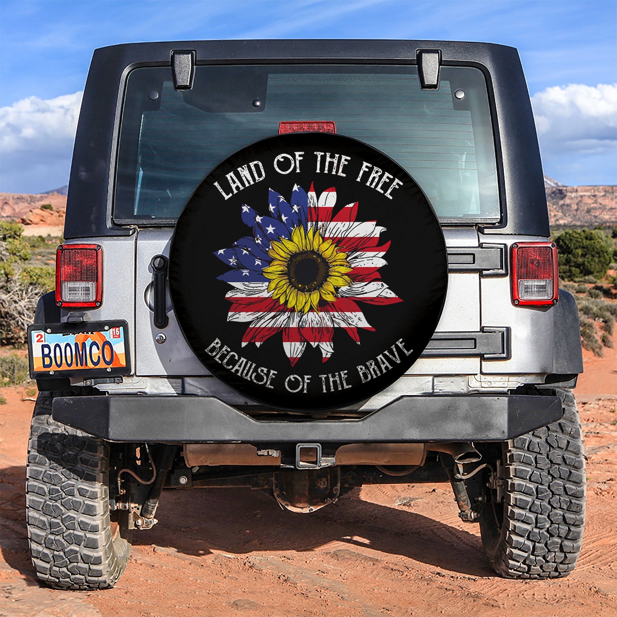 Land Of The Free America Sunflower Flag Jeep Car Spare Tire Cover Gift For Campers Nearkii