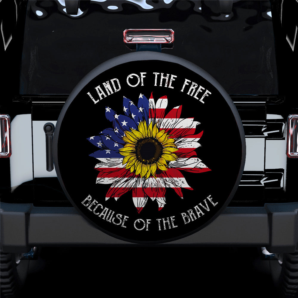 Land Of The Free America Sunflower Flag Jeep Car Spare Tire Cover Gift For Campers Nearkii