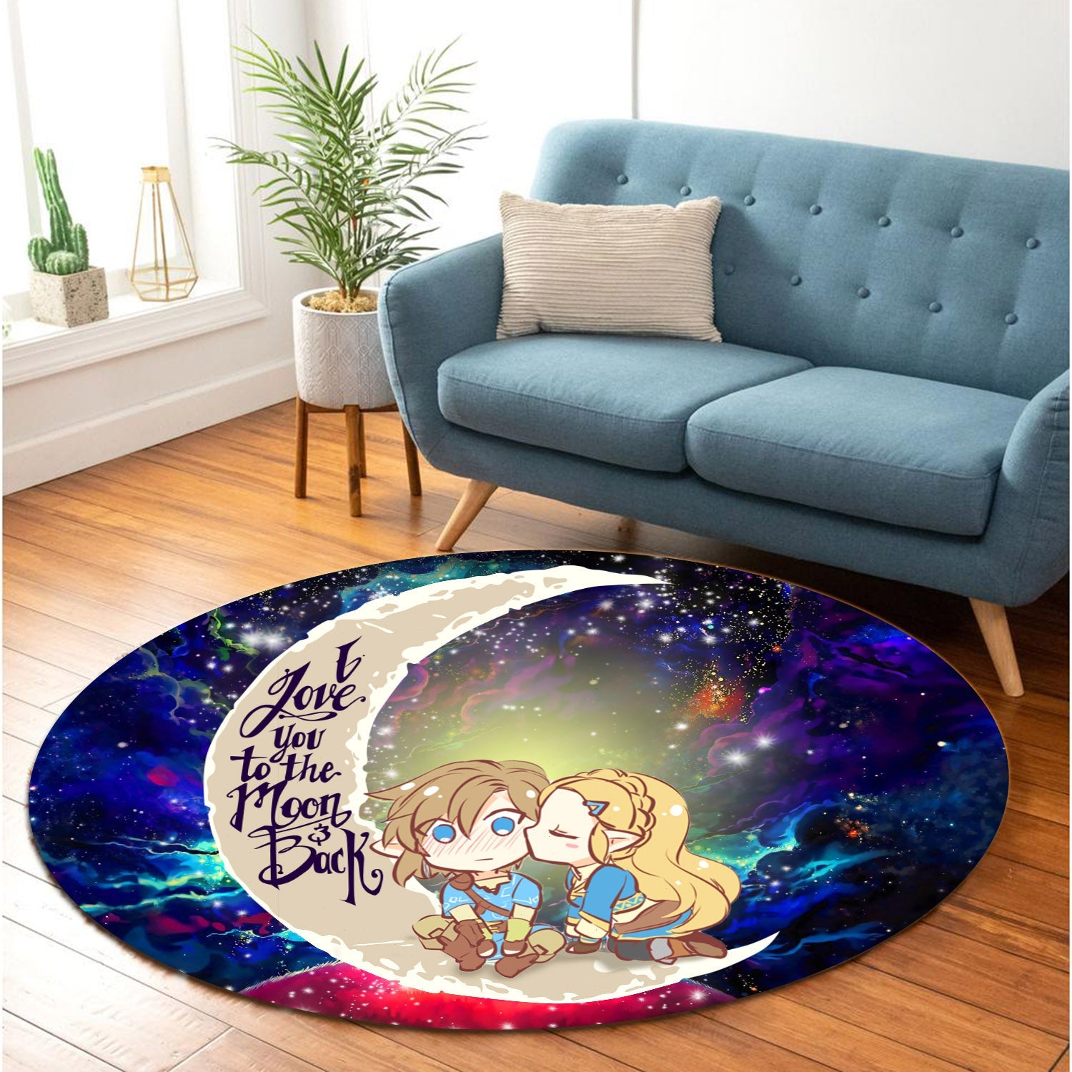 Legend Of Zelda Couple Chibi Couple Love You To The Moon Galaxy Round Carpet Rug Bedroom Livingroom Home Decor Nearkii