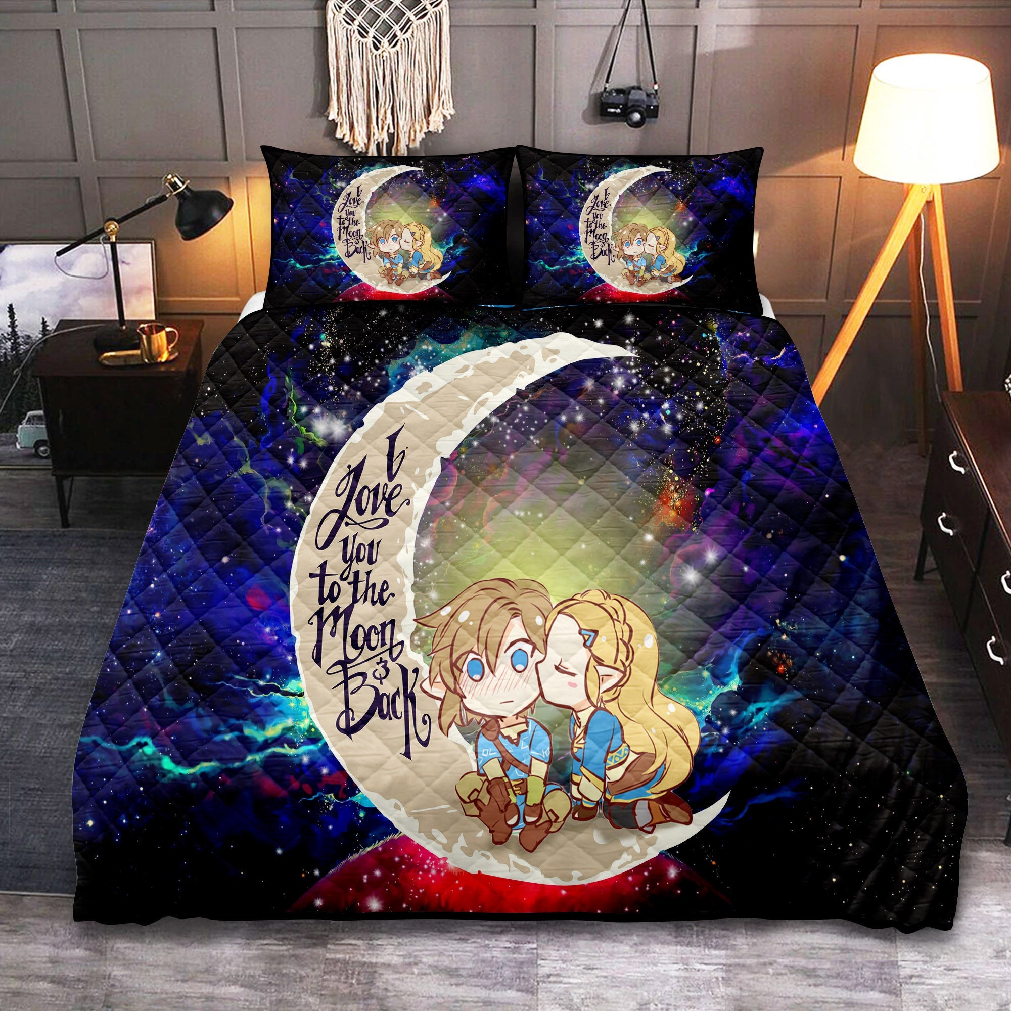 Legend Of Zelda Couple Chibi Love You To The Moon Galaxy Quilt Bed Sets Nearkii