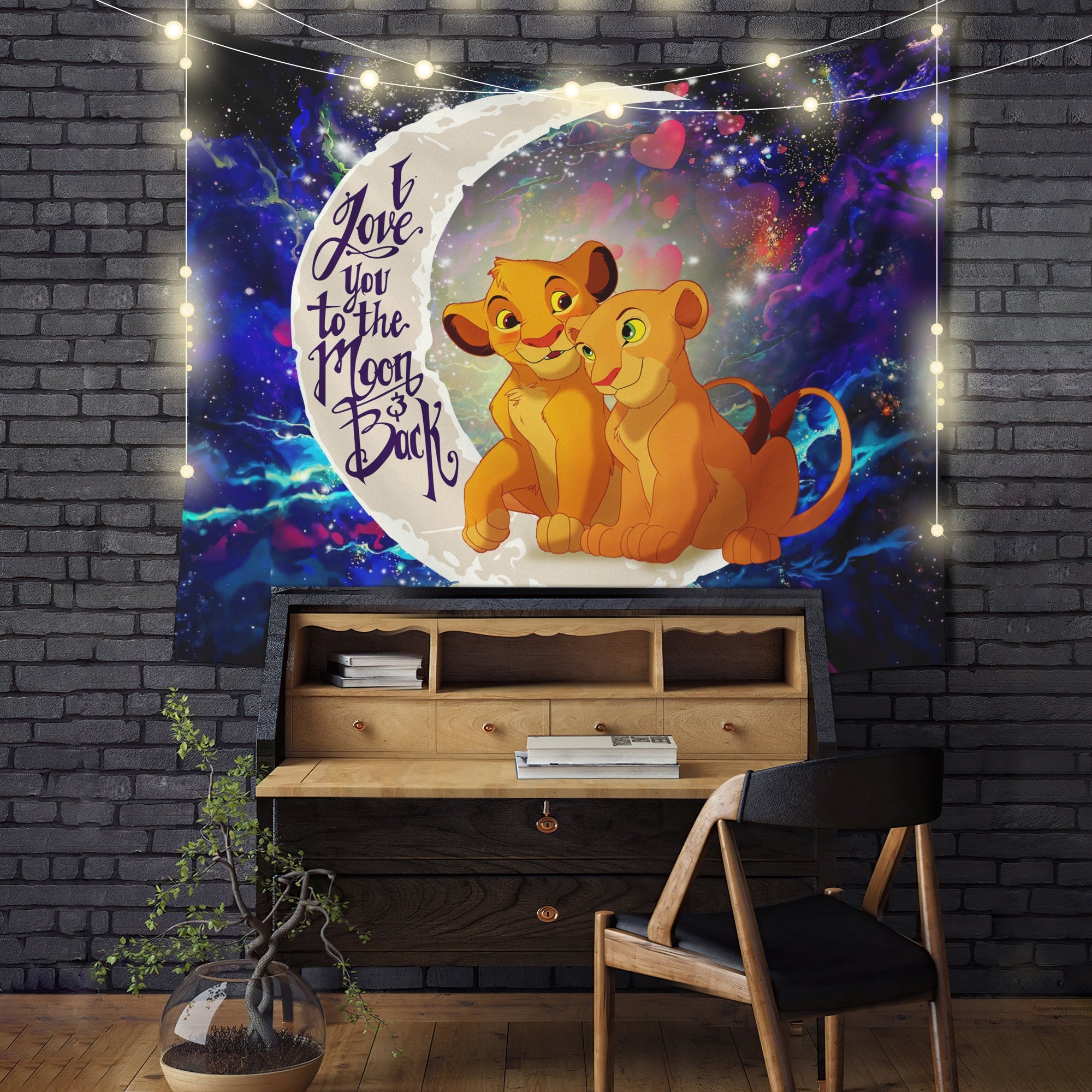 Lion King Simba Nala Love You To The Moon Galaxy Tapestry Room Decor Nearkii