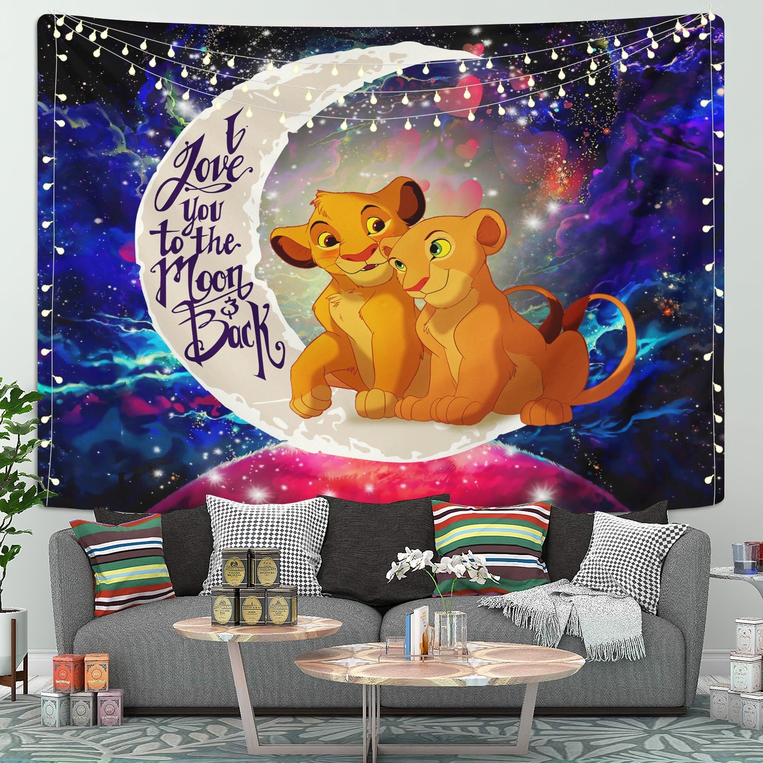 Lion King Simba Nala Love You To The Moon Galaxy Tapestry Room Decor Nearkii