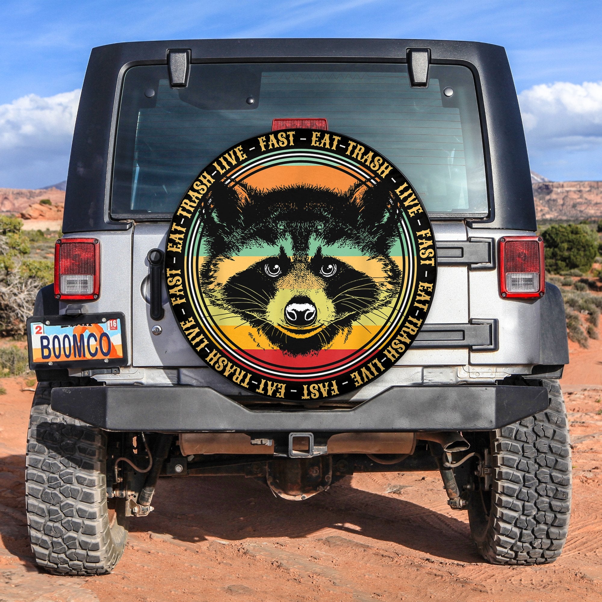 Live Fast Eat Trash Raccoon Camping Spare Tire Cover Gift For Campers Nearkii