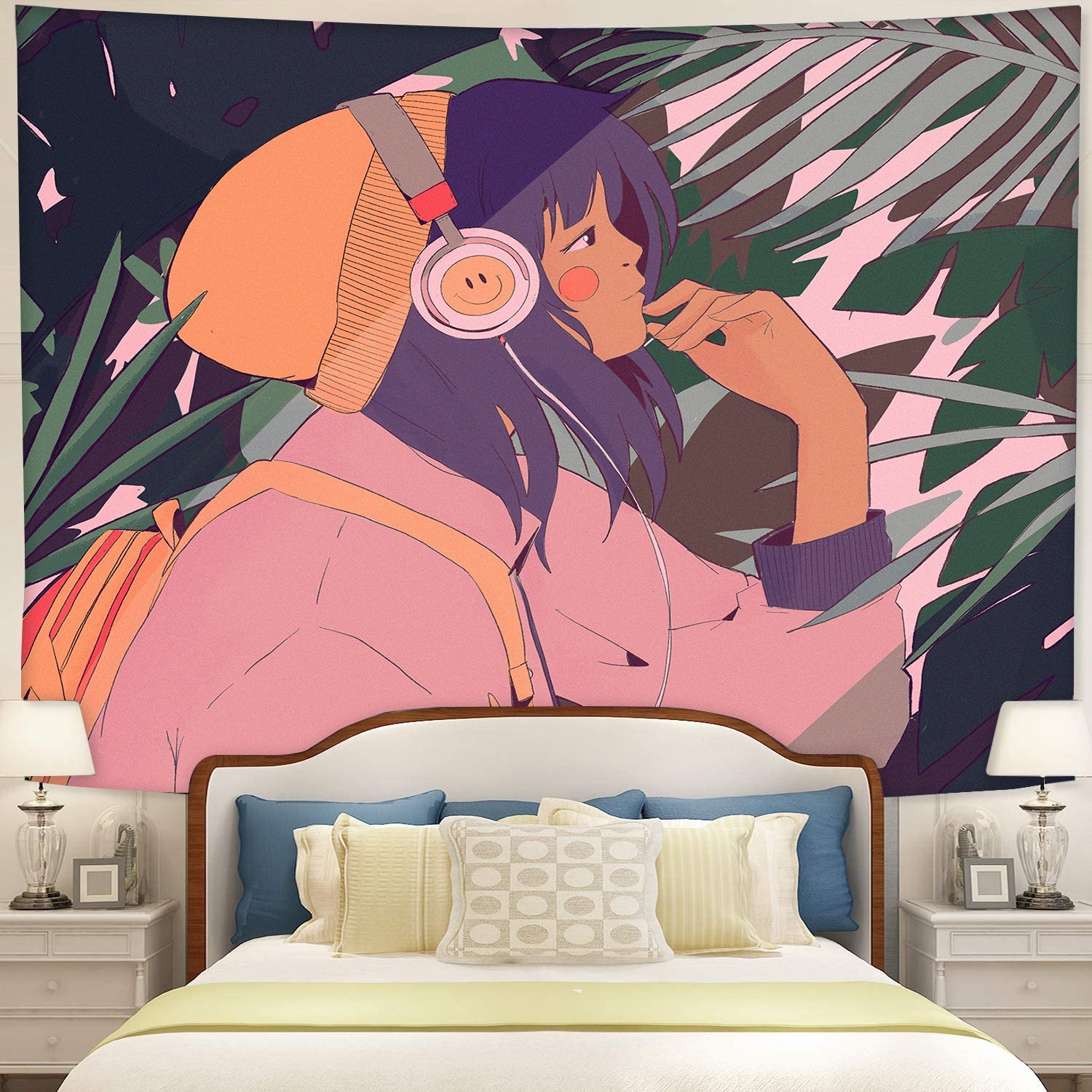 Lofi Chill Girl Listen To Music Tapestry Room Decor Nearkii