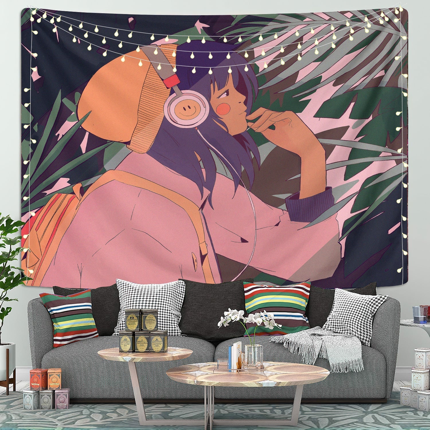 Lofi Chill Girl Listen To Music Tapestry Room Decor Nearkii