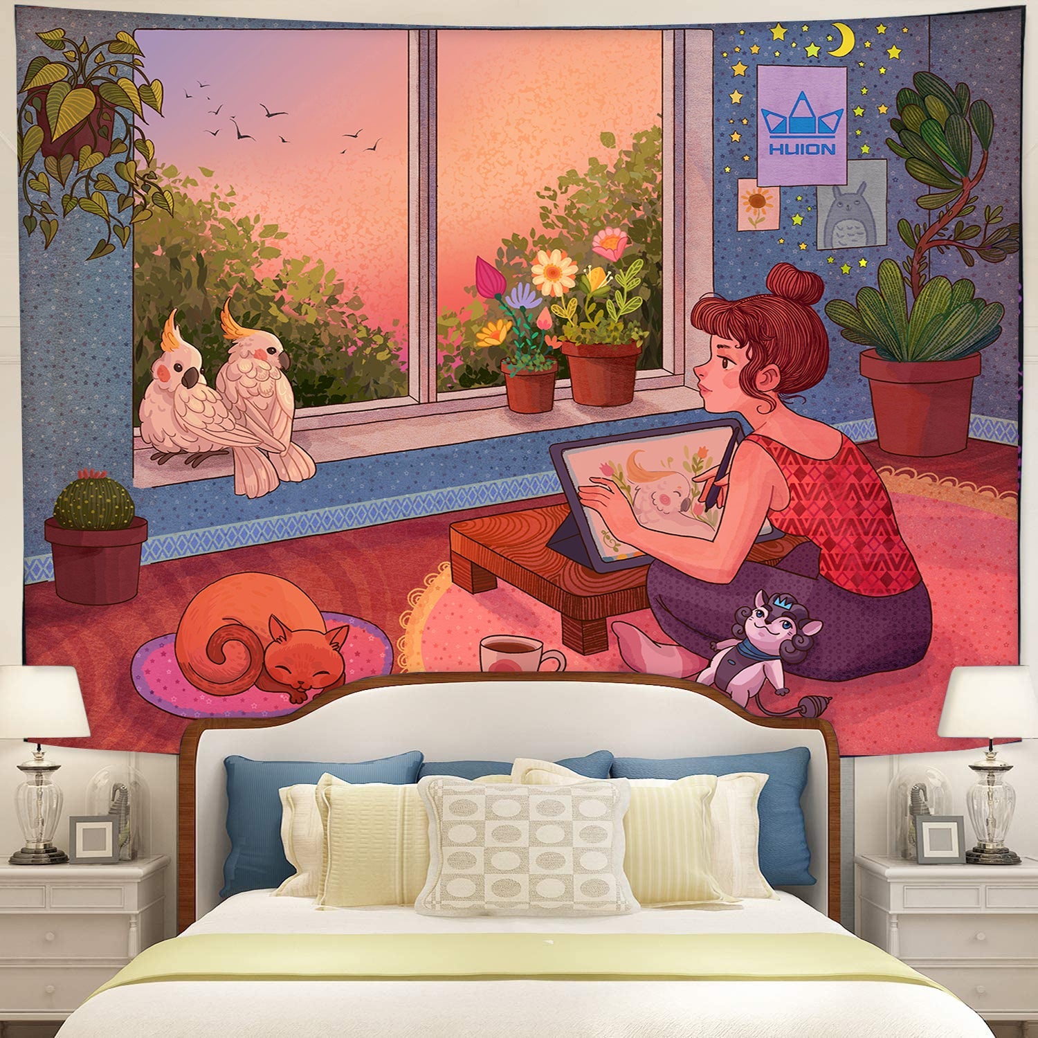 Lofi Girl Drawing Tapestry Room Decor Nearkii